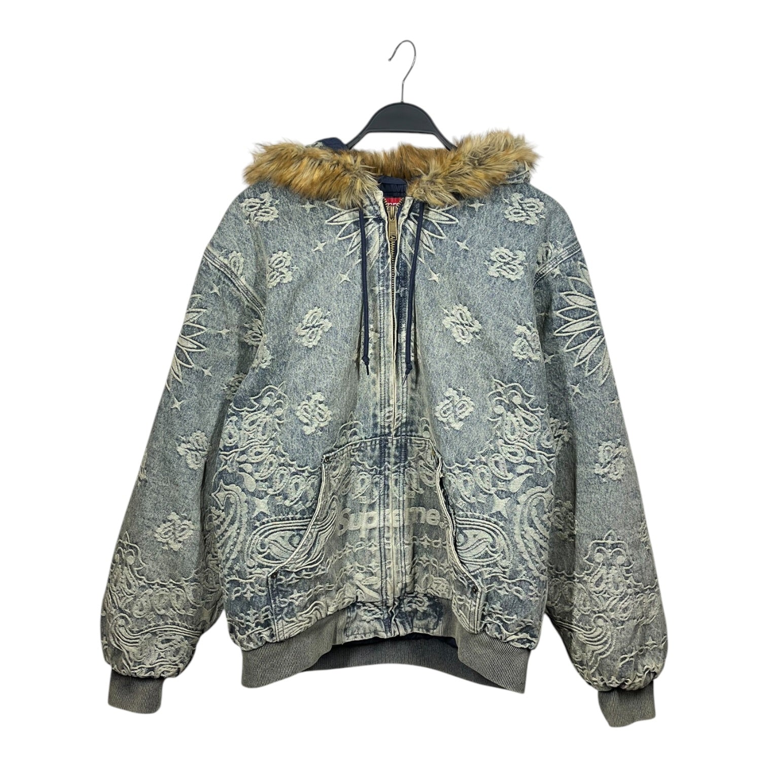 Supreme/Jacket/L/Denim/IDG/Paisley/JACQUARD JKT W/ FUR HOOD view 1