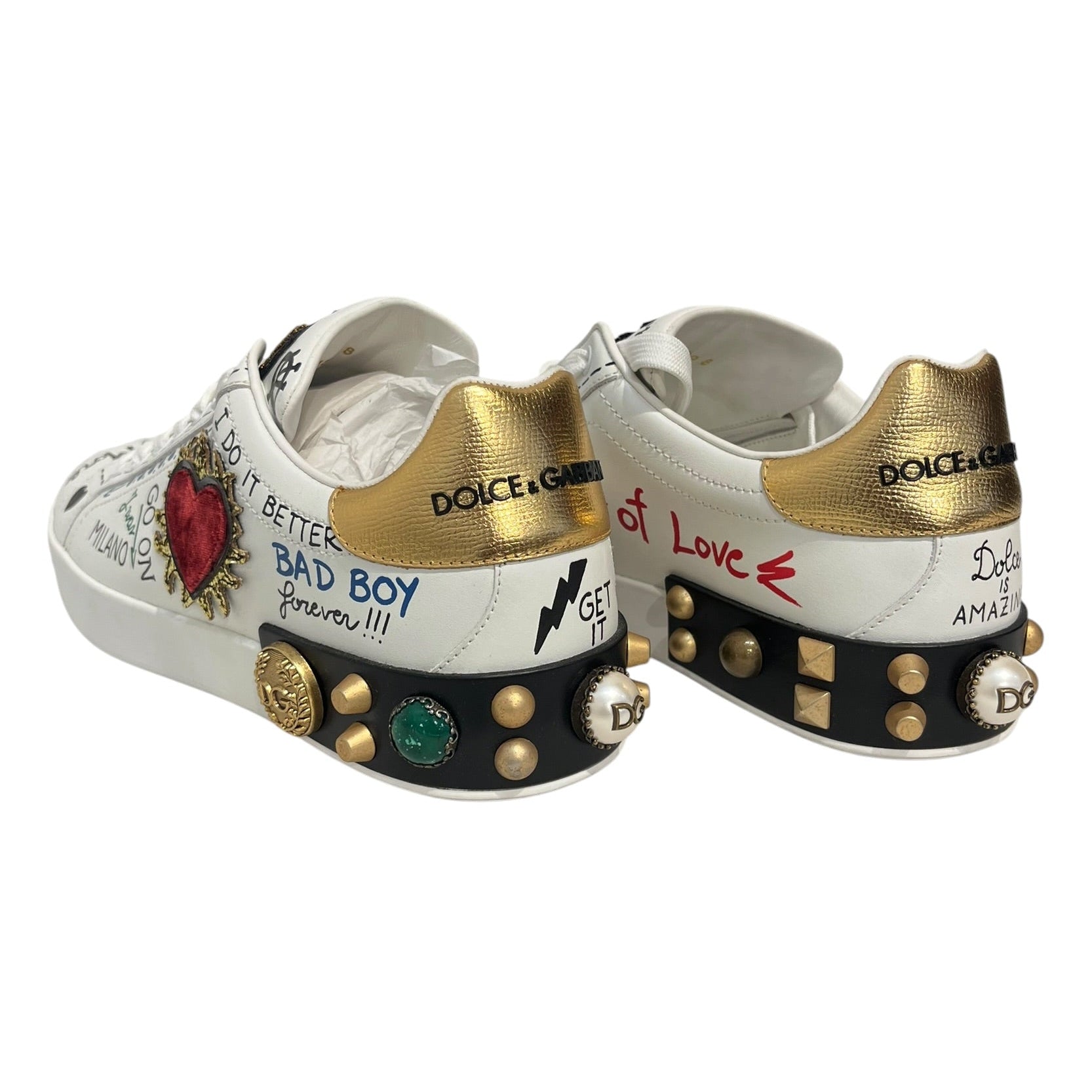 DOLCE&GABBANA/Low-Sneakers/US 8/Leather/WHT/BAD BOY HEART CHARMS SOLE view 2