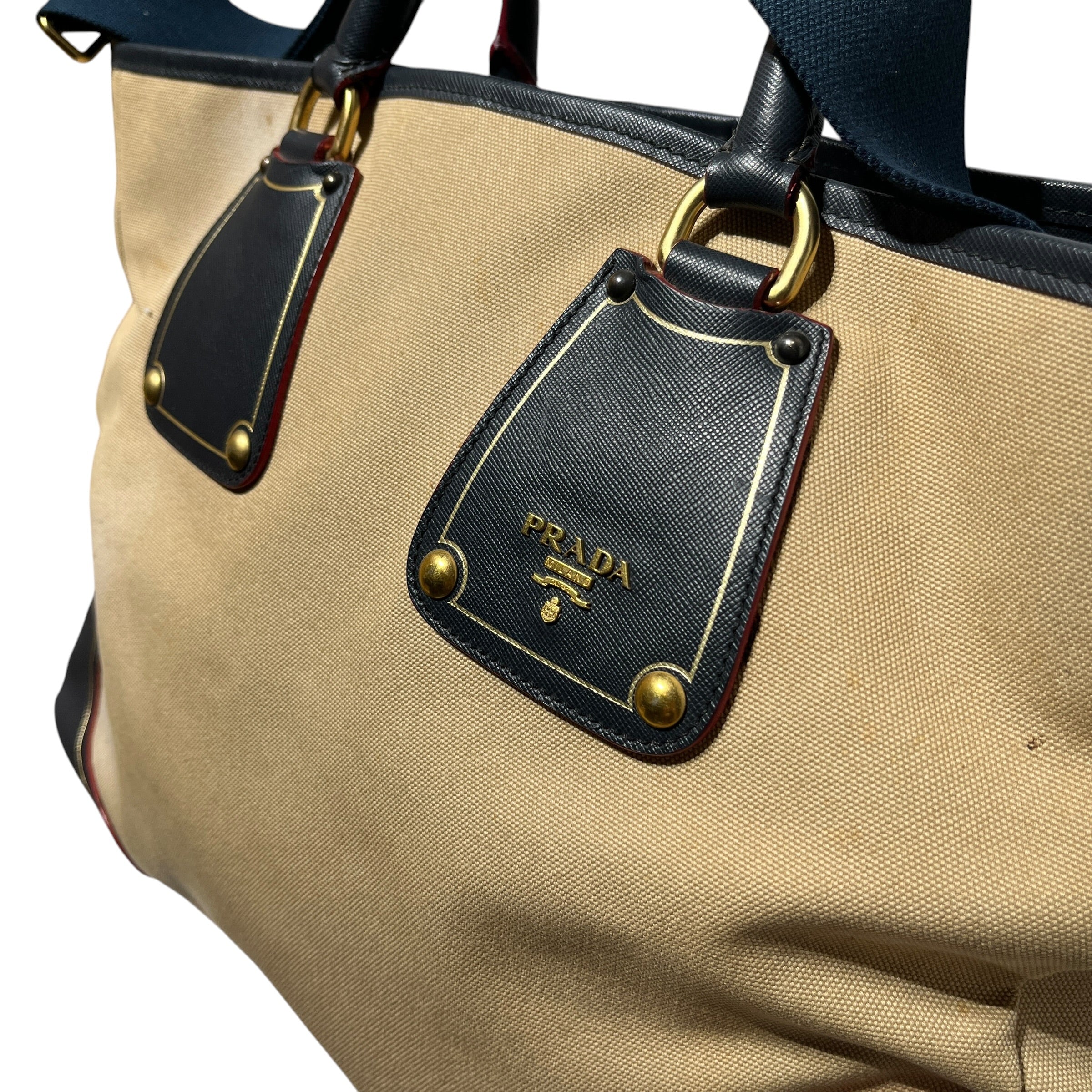 PRADA/Hand Bag/Leather/MLT/bicolor canvas bowler bag view 6