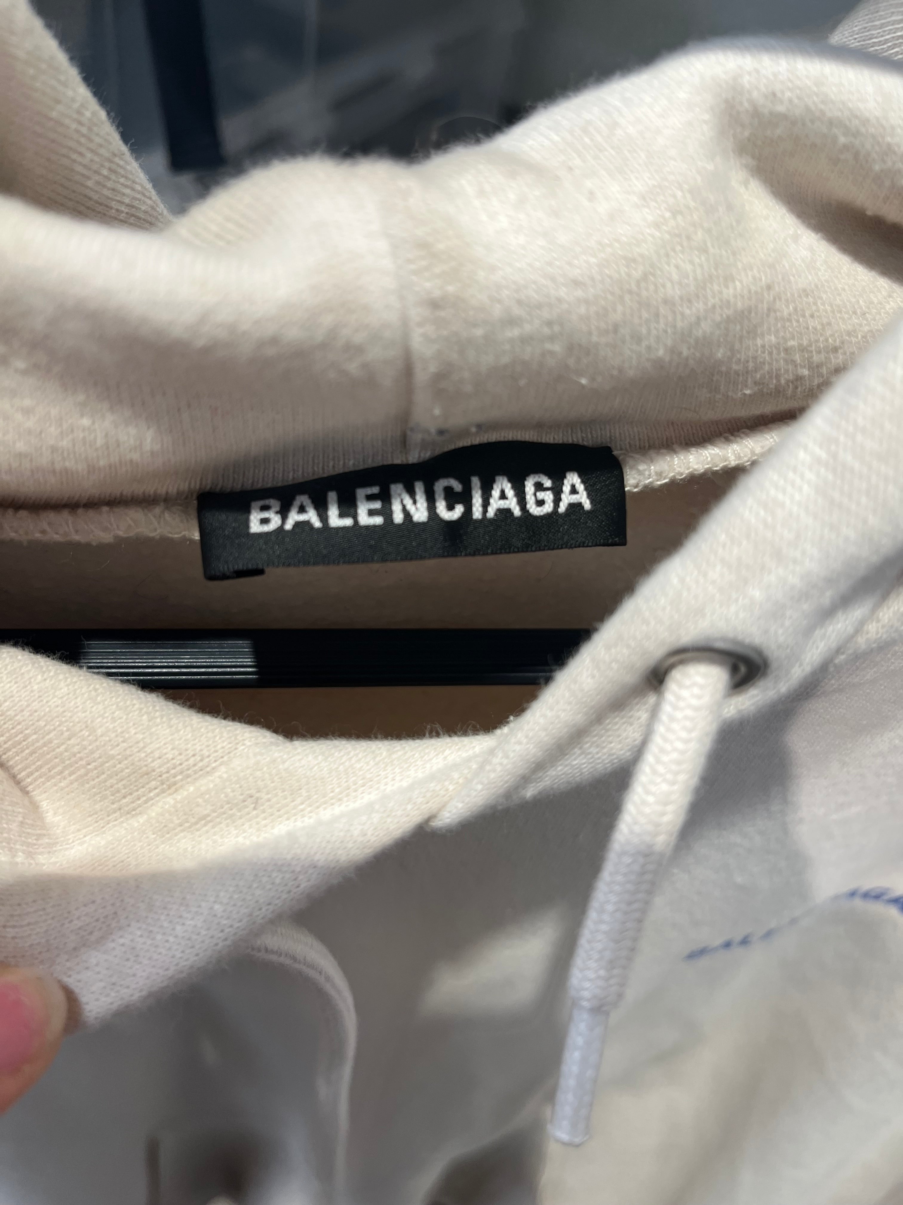 BALENCIAGA/Hoodie/L/Cotton/WHT/Pullover/CA00985 wht/blu logo view 3