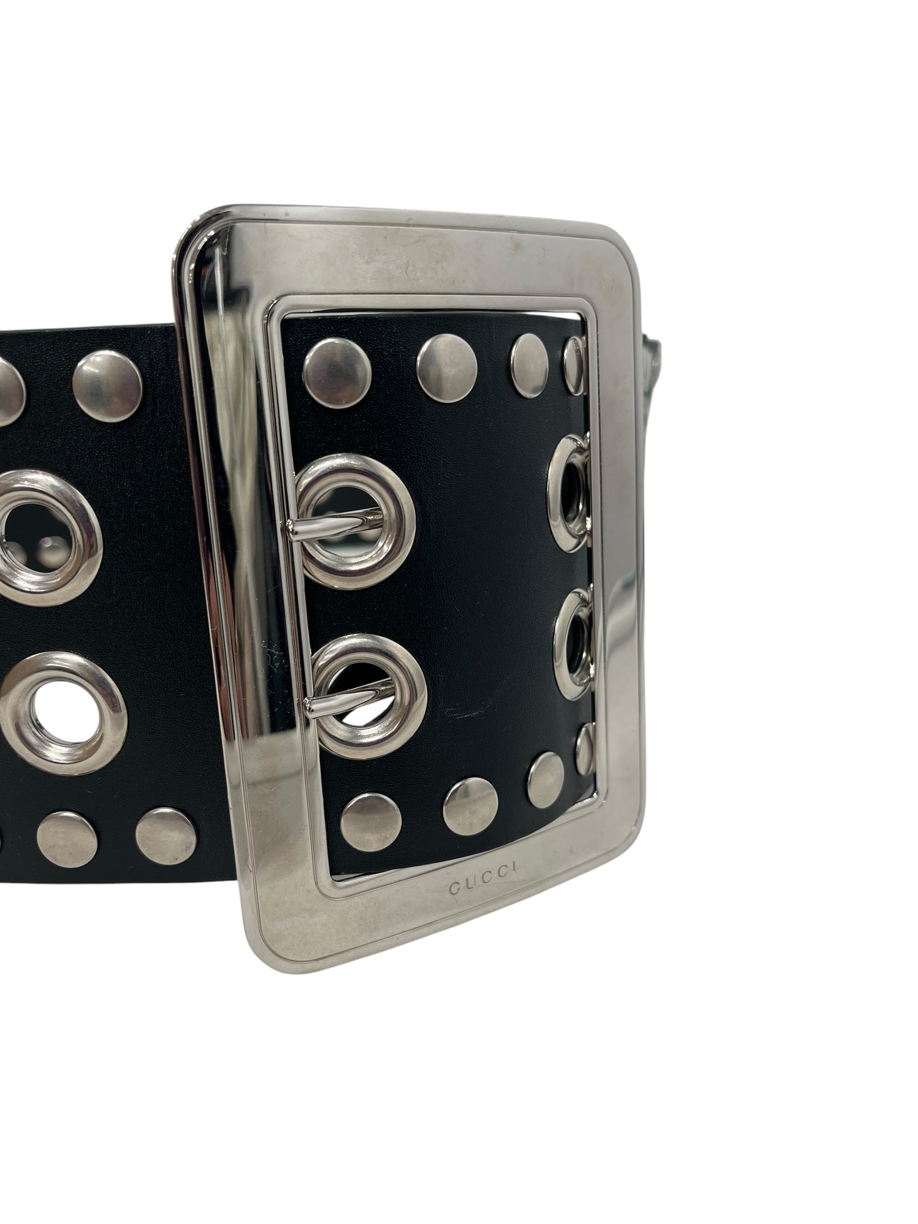 GUCCI/Belt/Leather/BLK/L's/wide studded 2 prong view 3