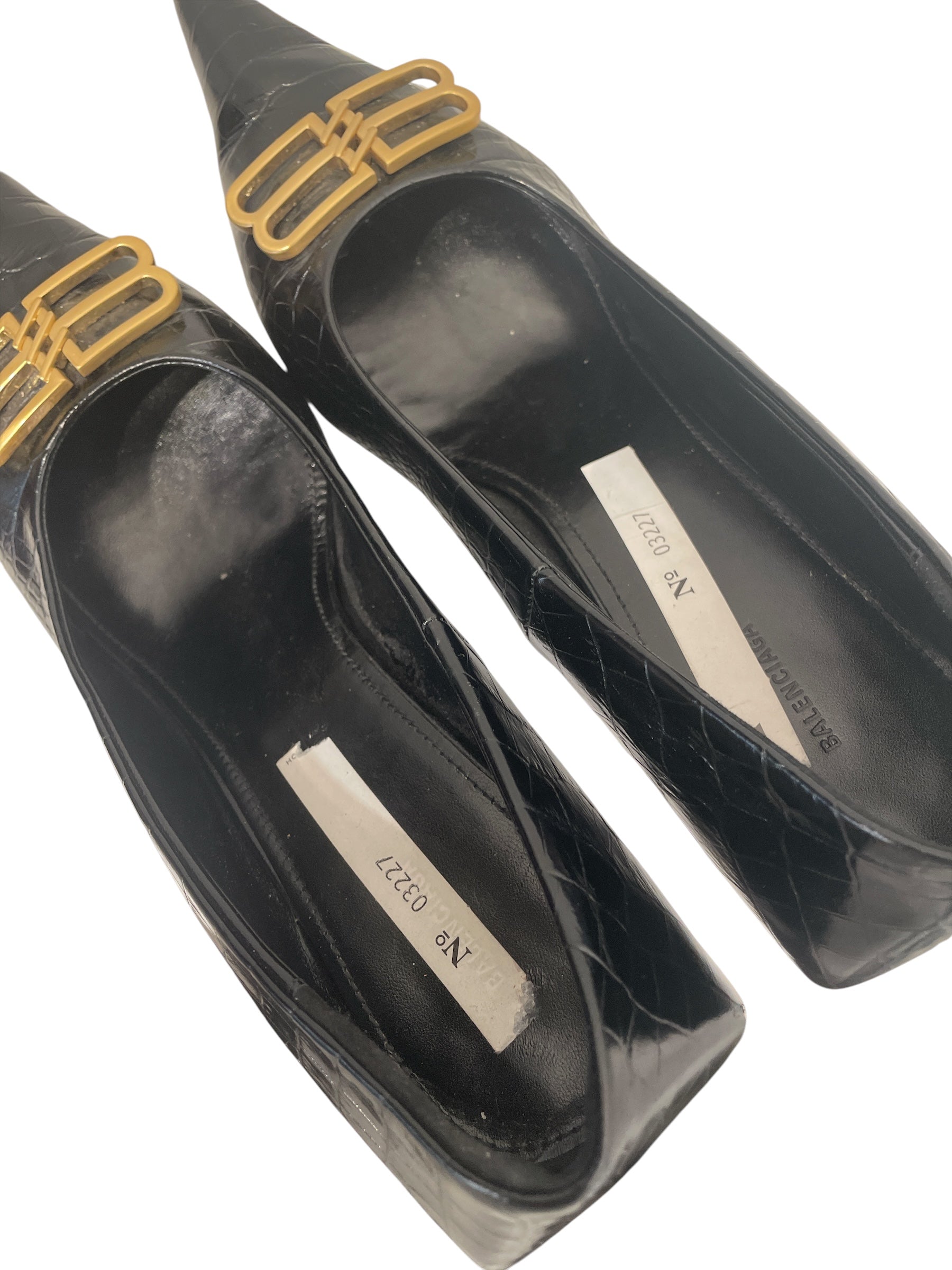 BALENCIAGA/Heels/EU 39.5/Leather/BLK/CROC PRINT, GLD BB LOGO view 3