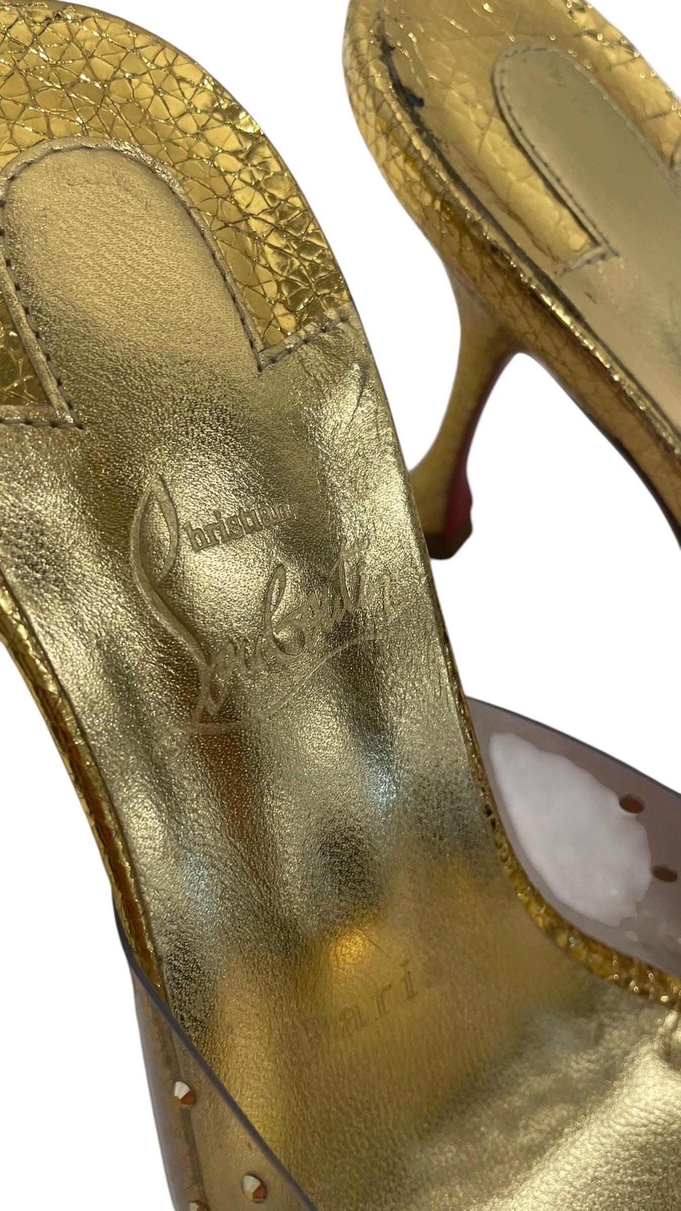 Christian Louboutin/Heels/EU 37.5/Leather/GLD/Degramule Strass 85 view 3