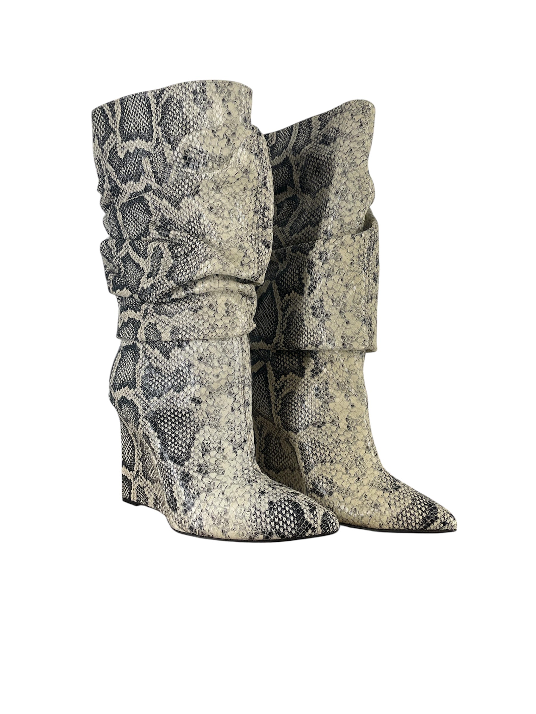 MARCELL VON BERLIN/Boots/UK 5.5/Animal Pattern/Leather/CRM/SNAKE SKIN WEDGE SLOUCH BOOTS view 1
