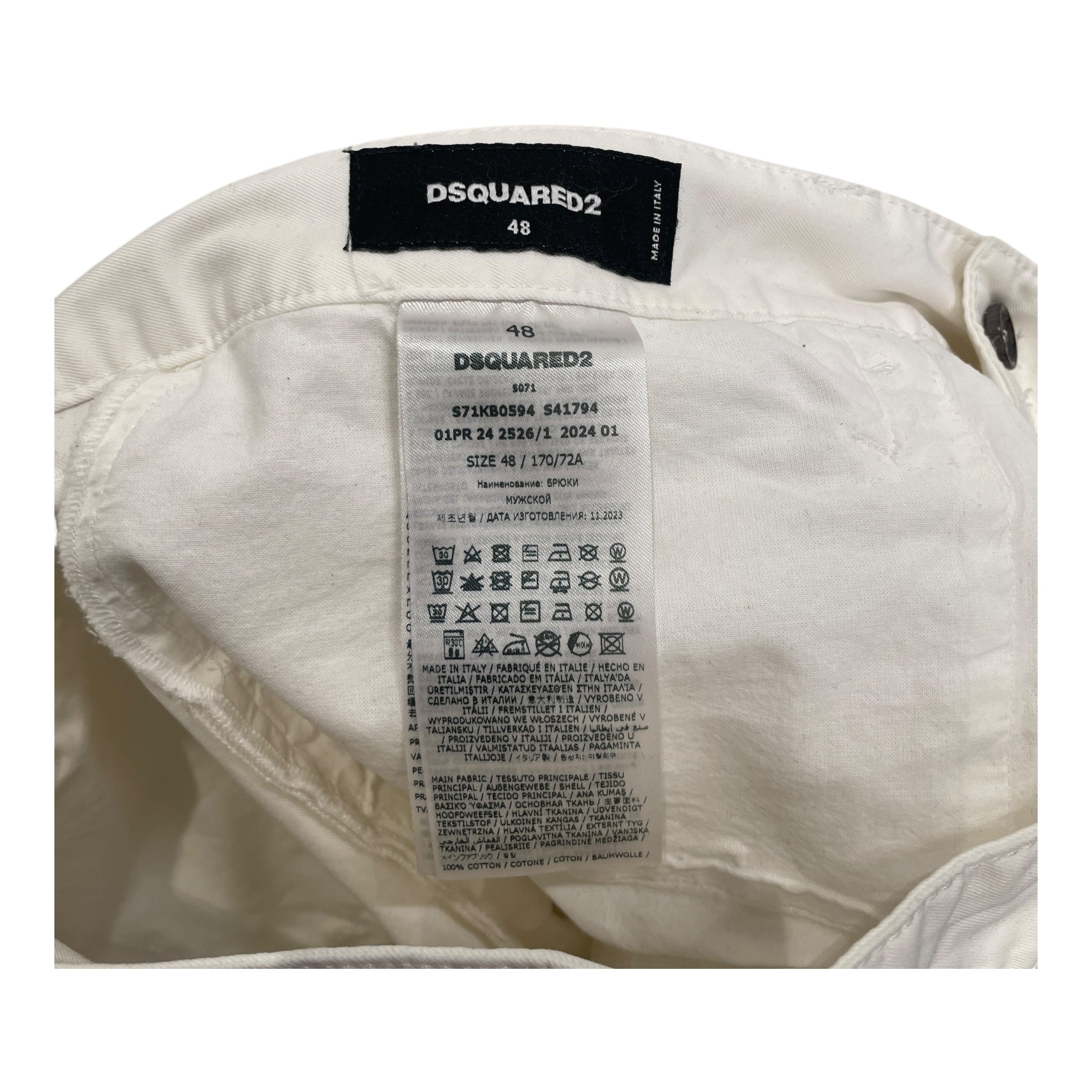DSQUARED2/Straight Pants/48/Cotton/WHT/Button Fly/distressed cargo view 3
