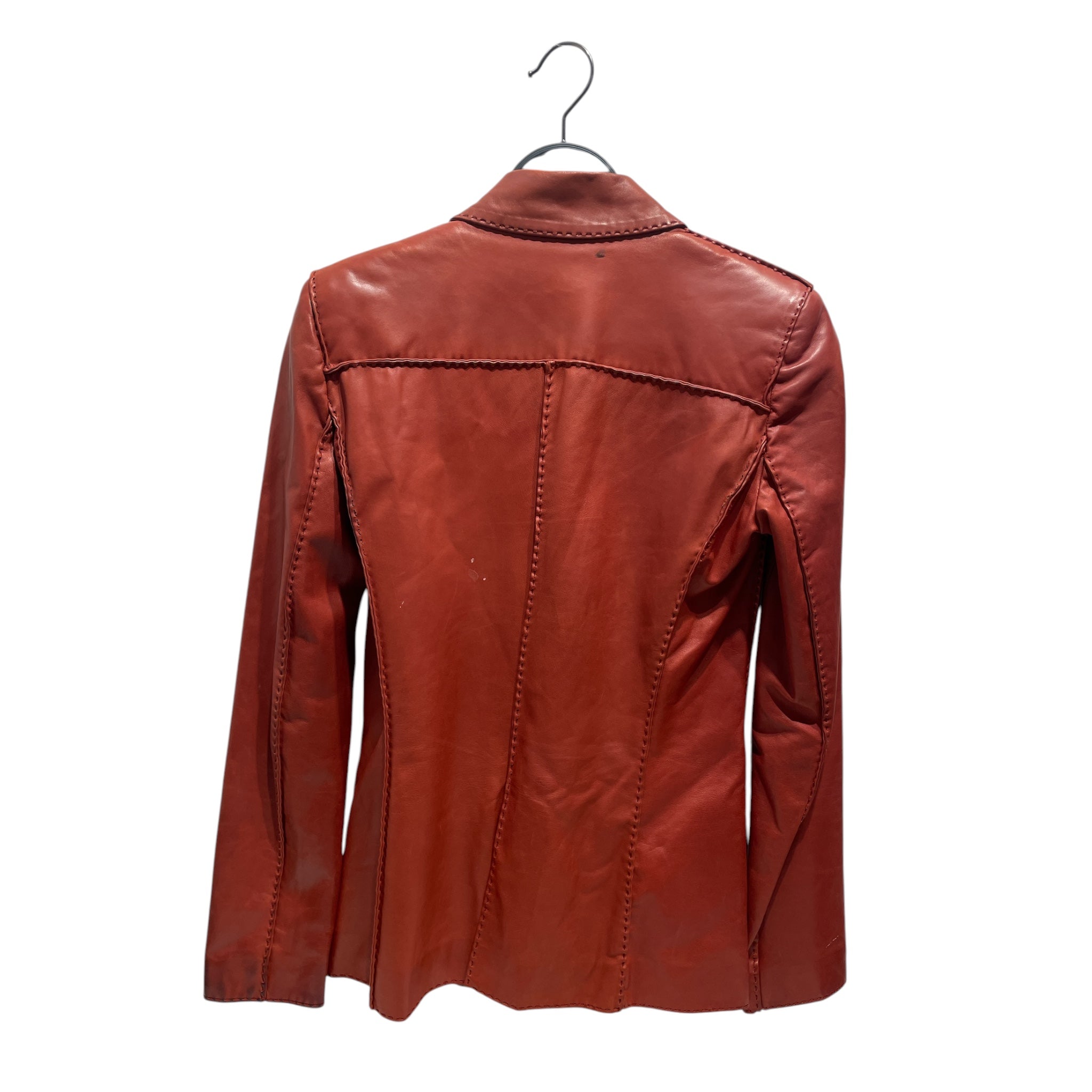 YVES SAINT LAURENT/Leather Jkt/36/Leather/RED/vintage/stitching view 2
