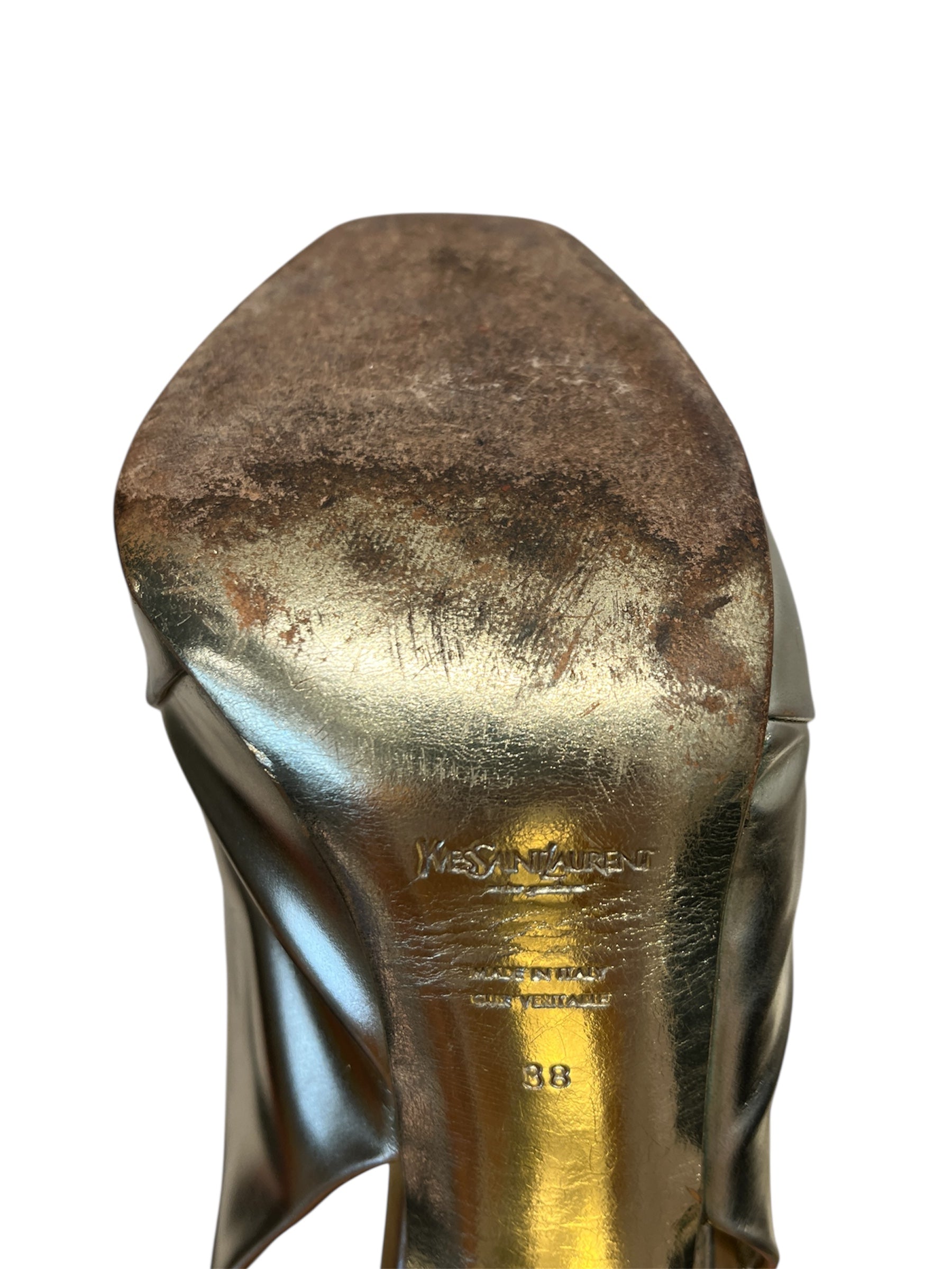 YVES SAINT LAURENT/Heels/EU 38/GLD/SLINGBACKWICKERHEEL view 3