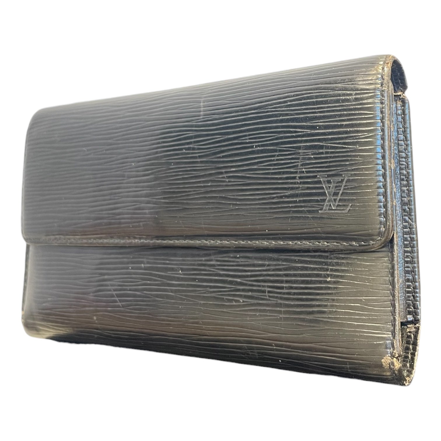 LOUIS VUITTON/Long Wallet/Stripe/Leather/BLK/TEXTURED LEATHER ALL BLACK view 1
