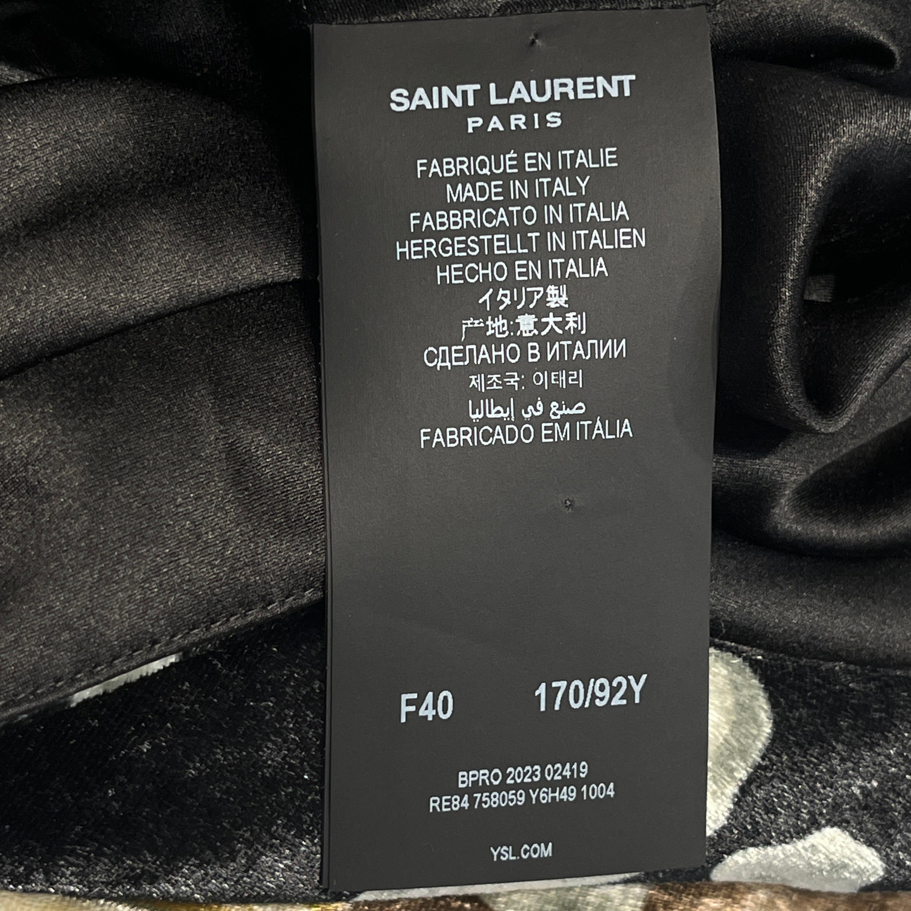 SAINT LAURENT/LS Dress/40/Floral Pattern/Velour/BLK/SHOULDER PAD FLORAL DRESS view 4