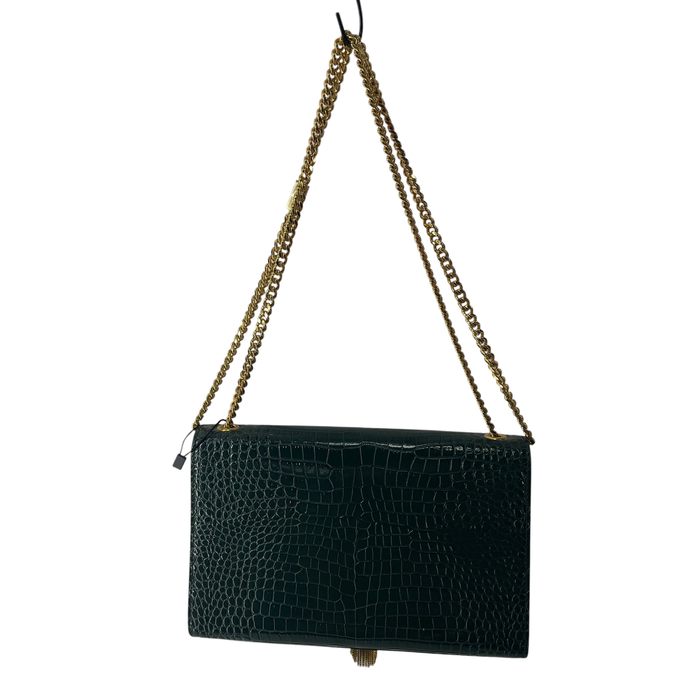 YVES SAINT LAURENT/Hand Bag/Leather/GRN/CROCODILE/ GOLD/ TASSEL view 2
