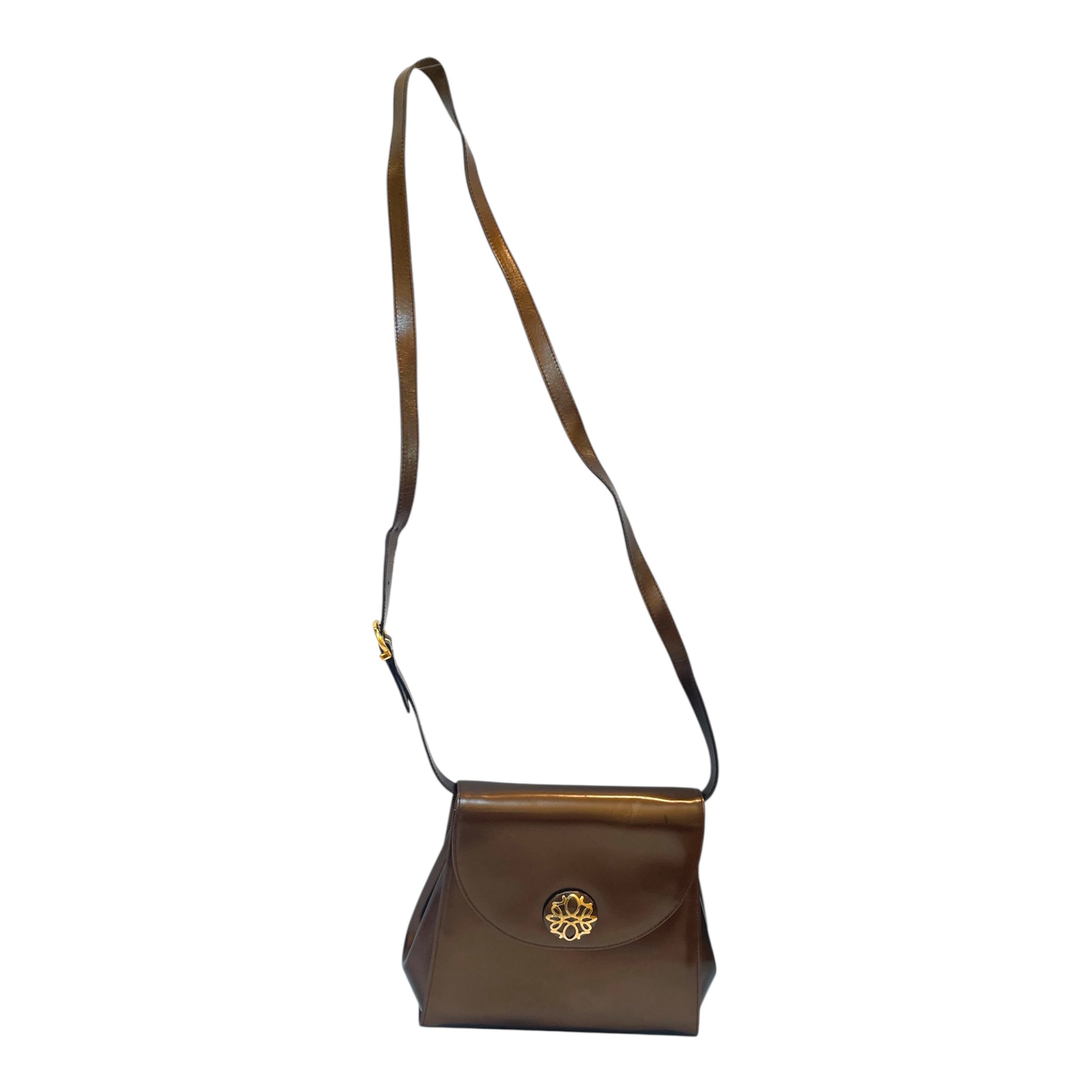 Salvatore Ferragamo/Cross Body Bag/OS/Leather/BRW/vtg brown gold links view 1