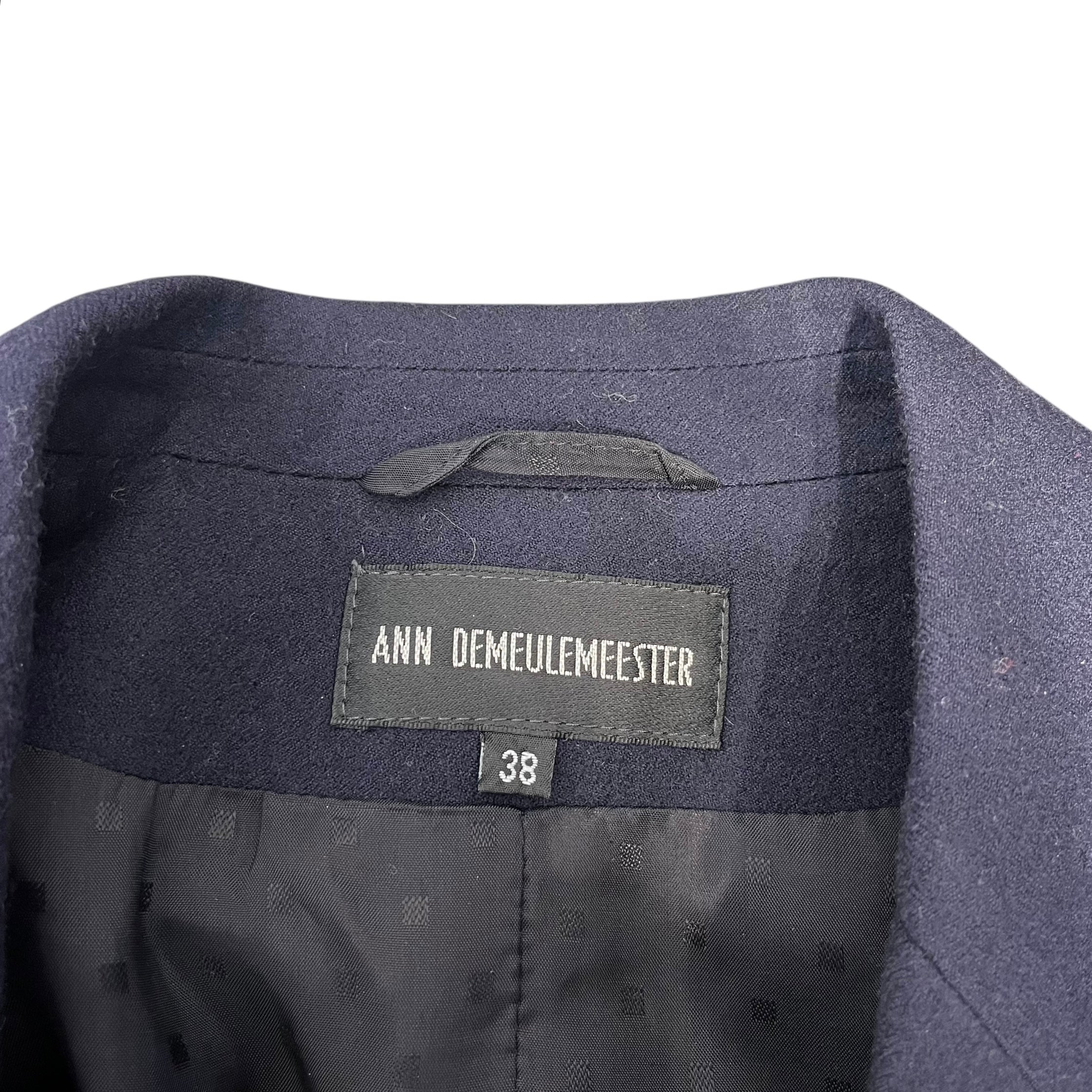 ANN DEMEULEMEESTER/Coat/38/Wool/NVY/tailored slim coat view 3