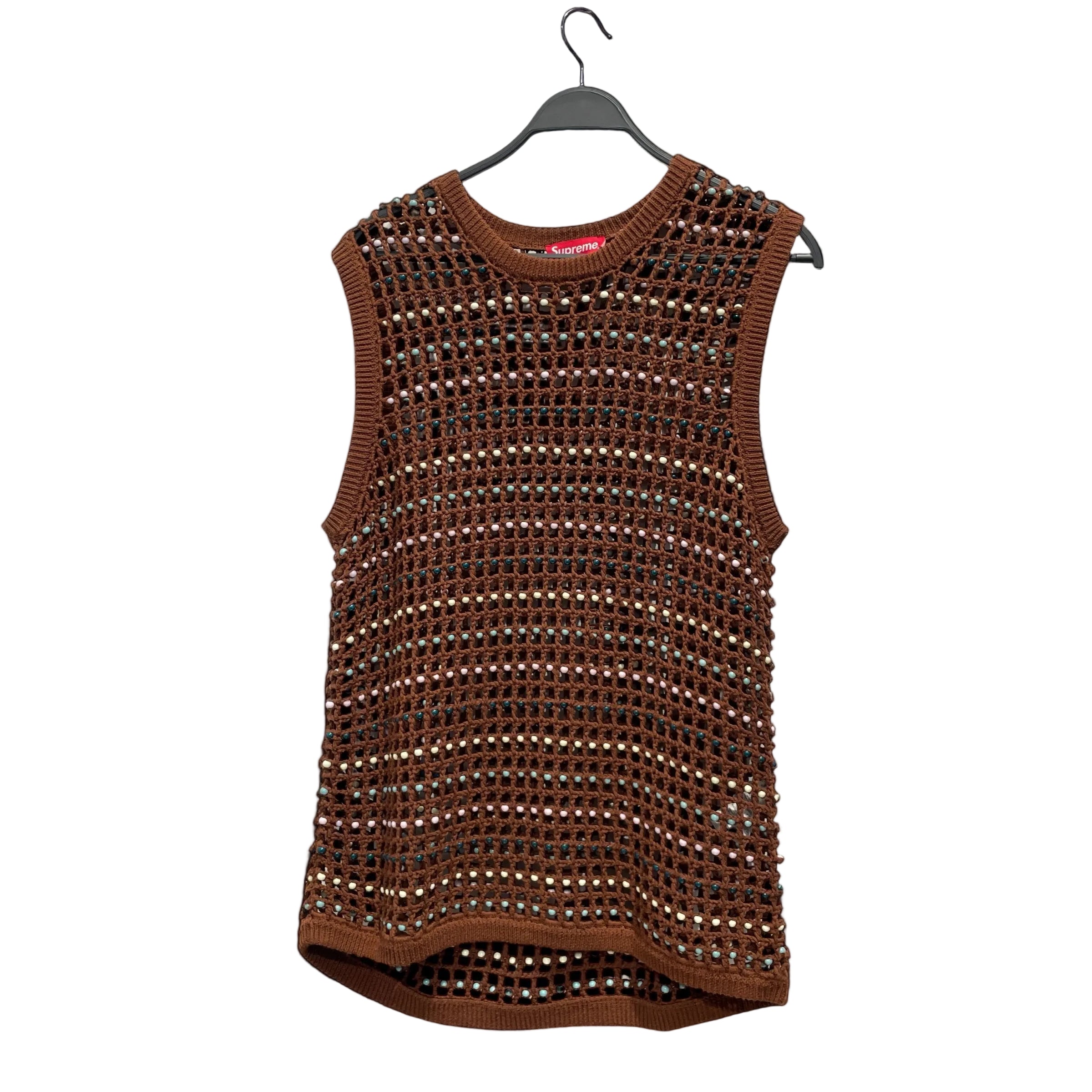 Supreme/Knitted Vest/M/Stripe/Cotton/BRW/BEADED NET SWEATER VEST view 1