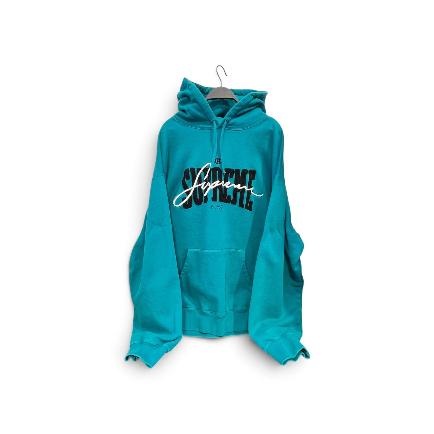 Supreme/Hoodie/XXL/Cotton/BLU/WHITE CURSIVE TEAL HOODIE view 1