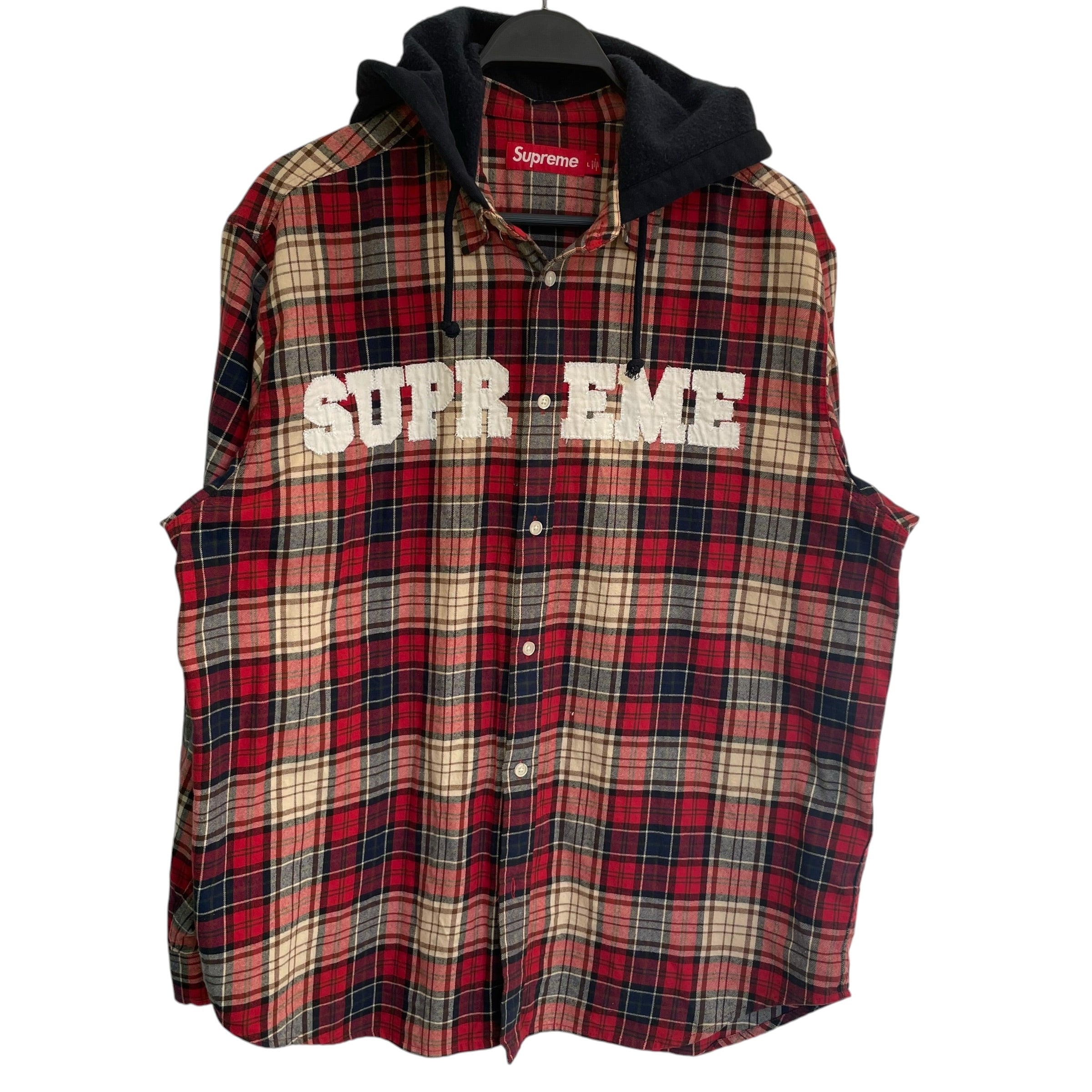 Supreme/Flannel Shirt/L/Cotton/RED/Plaid/hooded flannel view 1
