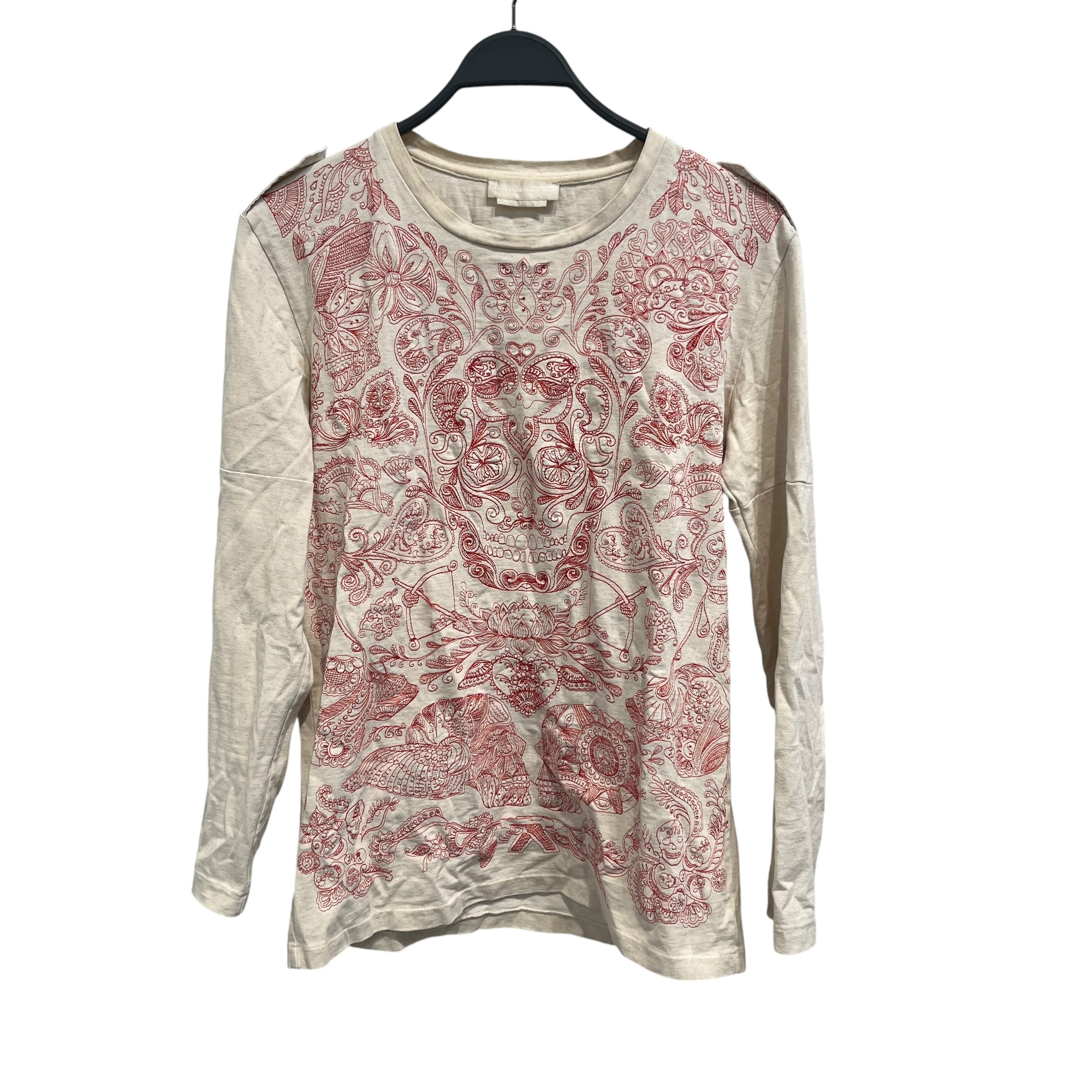Alexander McQueen/LS T-Shirt/L/XL/Cotton/WHT/Red stitch design view 1