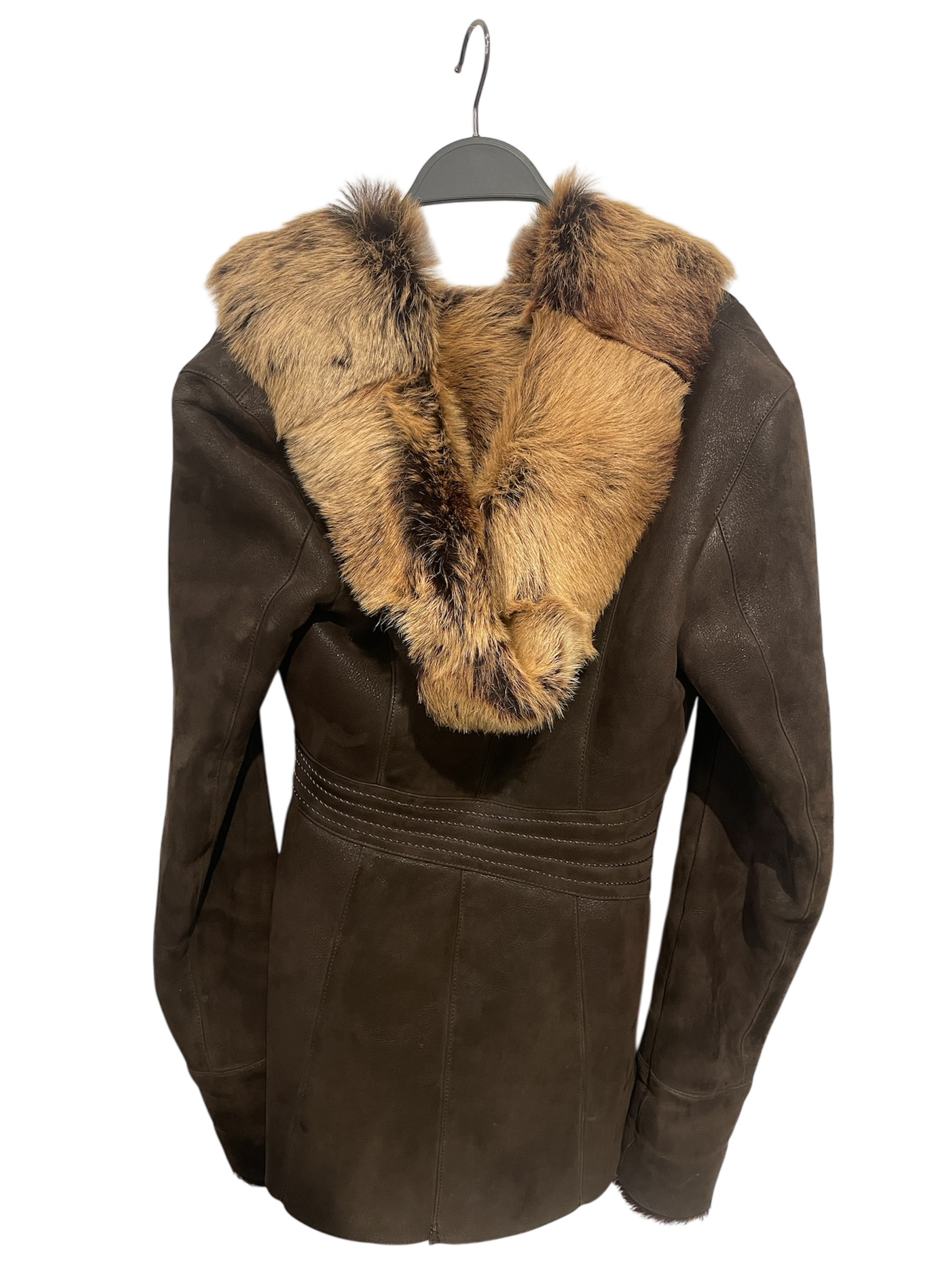 Vintage/Coat/34/Leather/BRW/HOOD/ REAL FUR LINING/BIG ZIP view 2