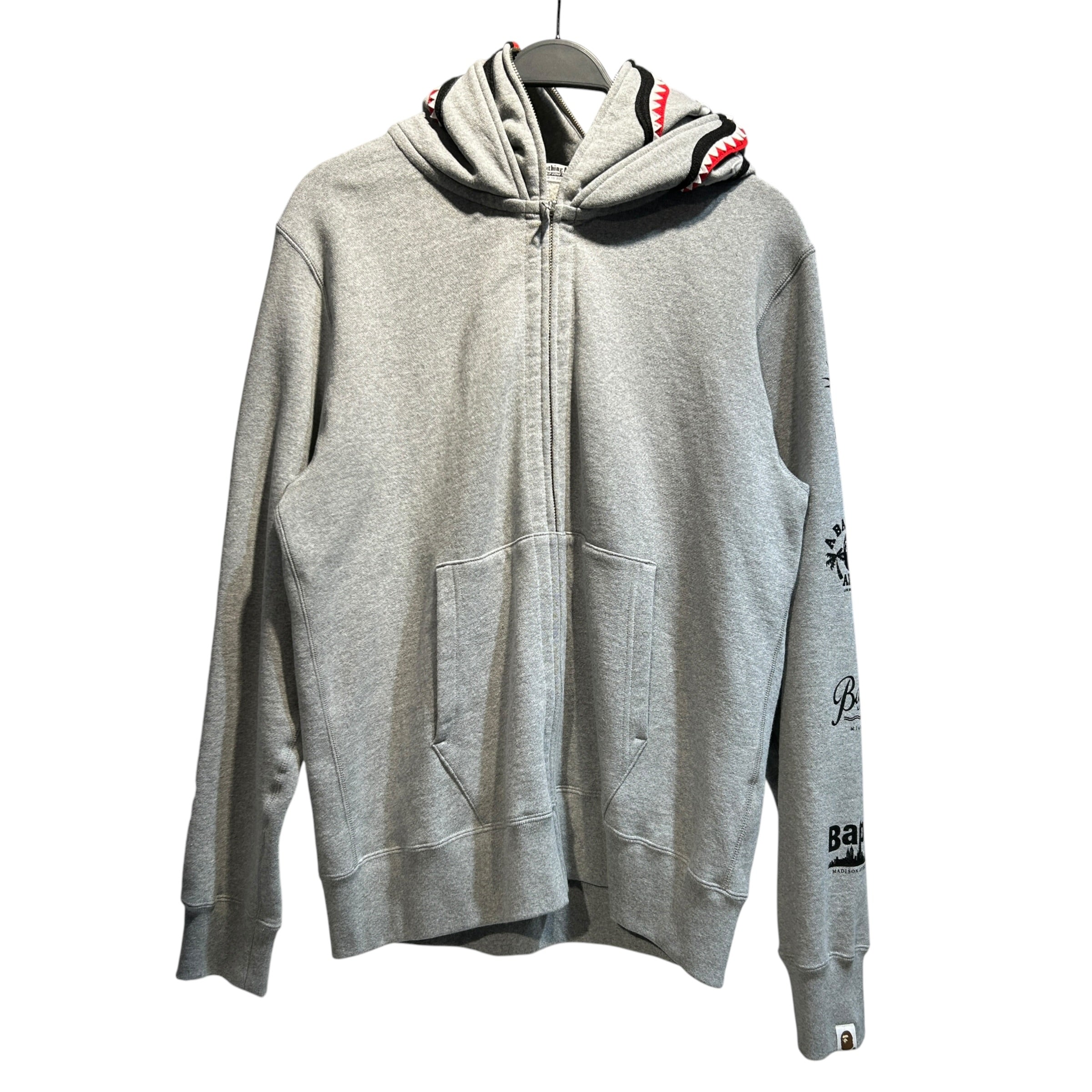 A BATHING APE/Hoodie/L/Graphic/Cotton/GRY/Bape Double Hood Shark Hoodie view 1