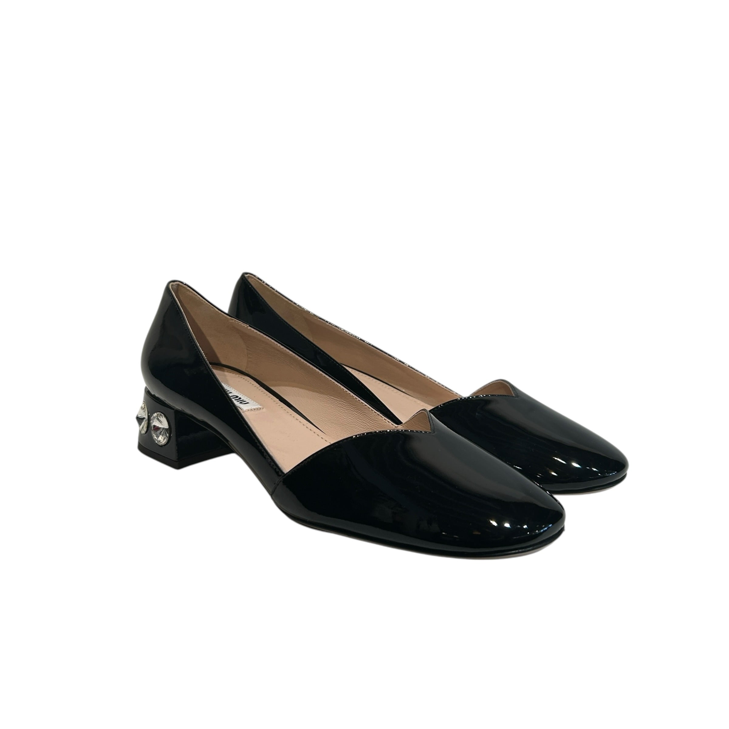 MIU MIU/Heels/EU 38/Leather/BLK/CRYSTAL HEELS view 1