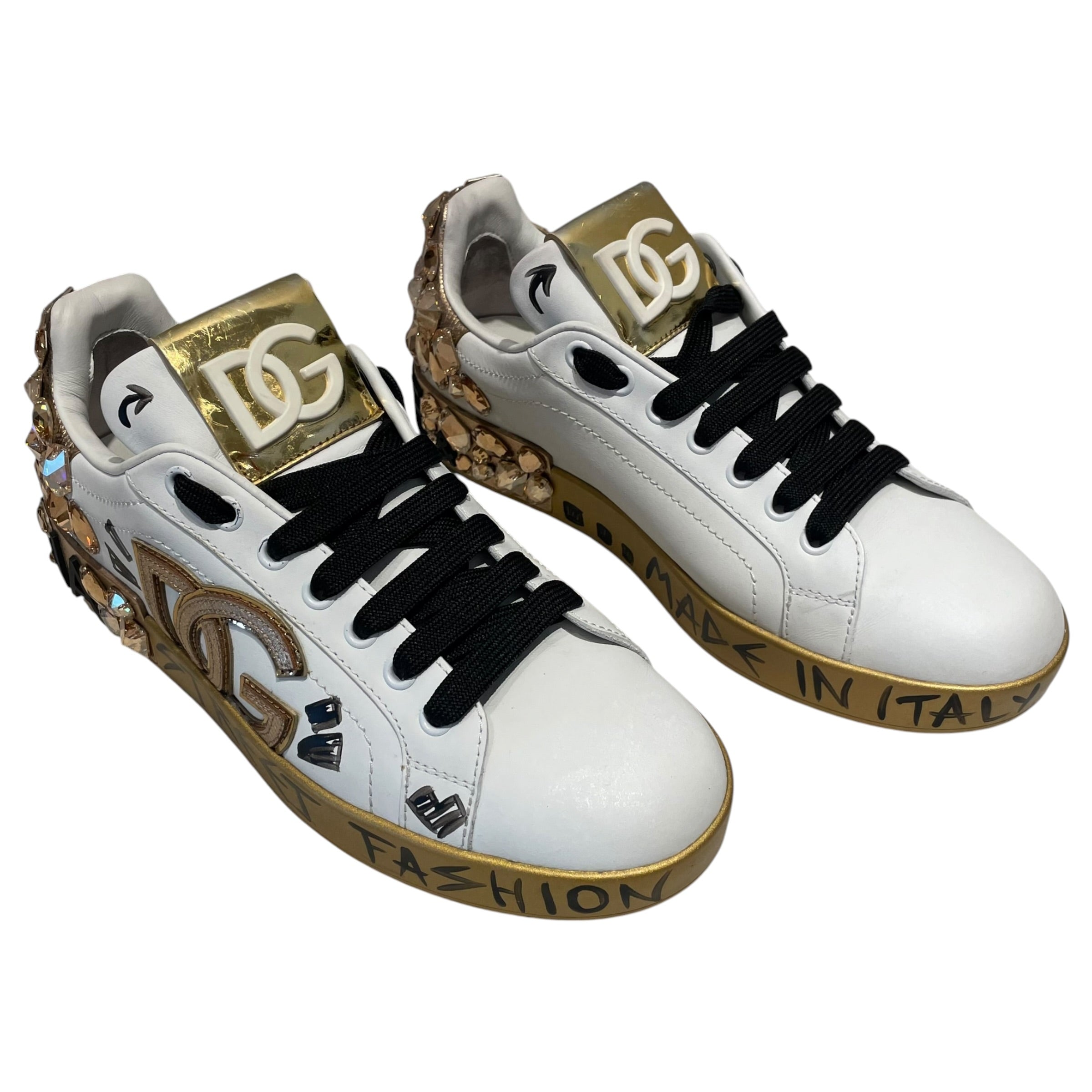 DOLCE&GABBANA/Low-Sneakers/US 7/All Over Print/Leather/WHT/PORTOFINO GOLD CRYSTAL EMB. view 1