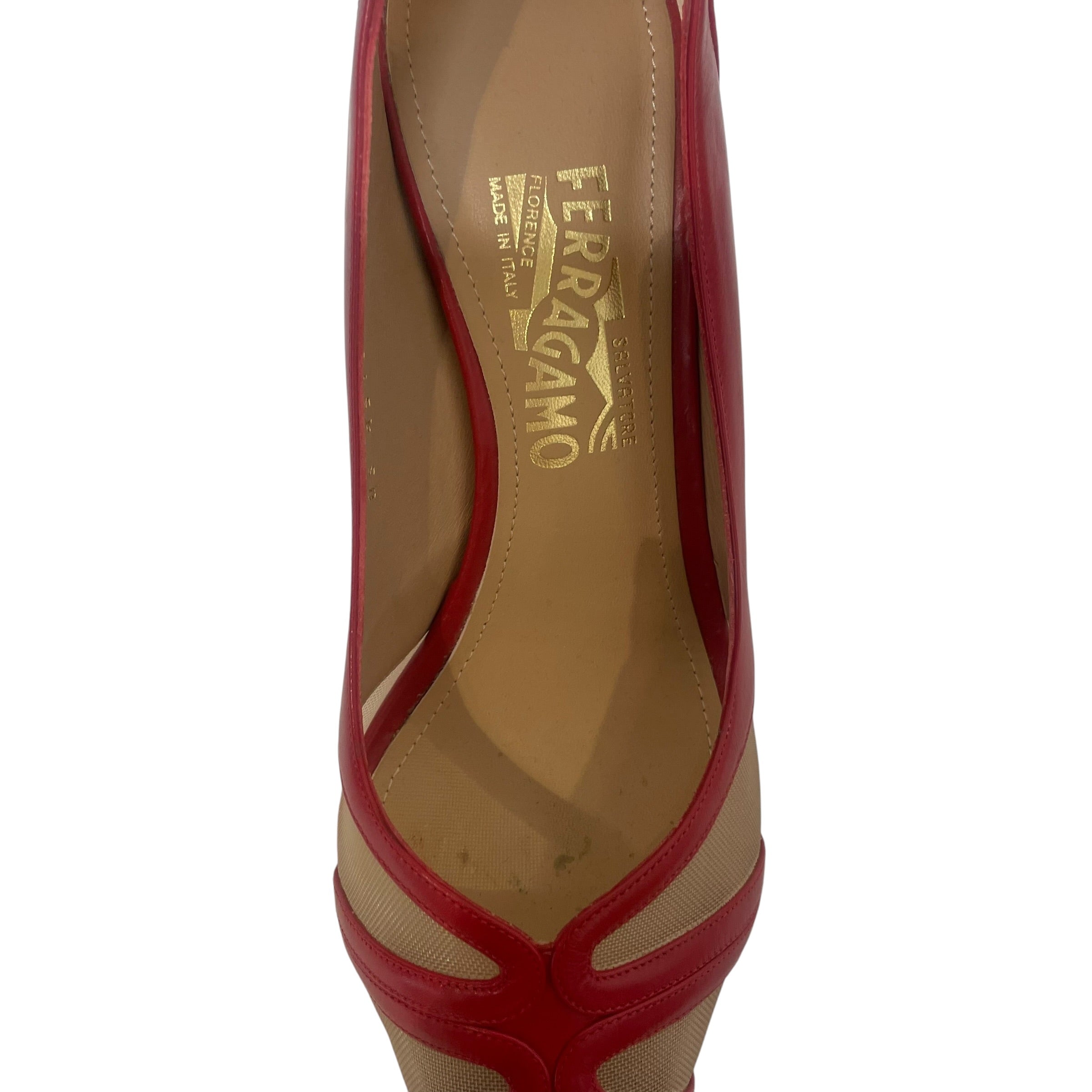 Salvatore Ferragamo/Heels/US 8.5/Leather/RED/Mesh Slingback view 3
