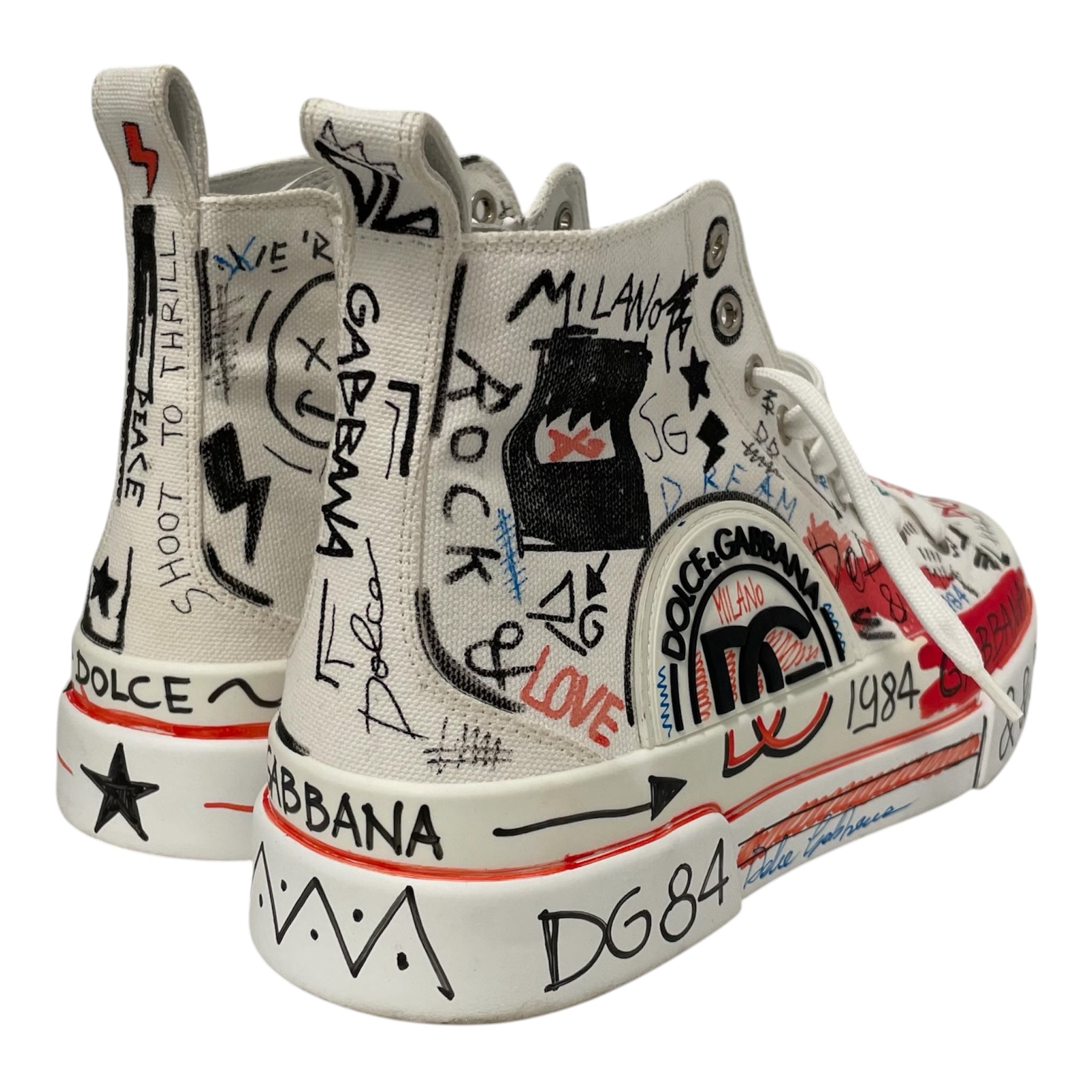 DOLCE&GABBANA/Hi-Sneakers/US 7.5/All Over Print/Cotton/WHT/SKETCHES ALL OVER view 2