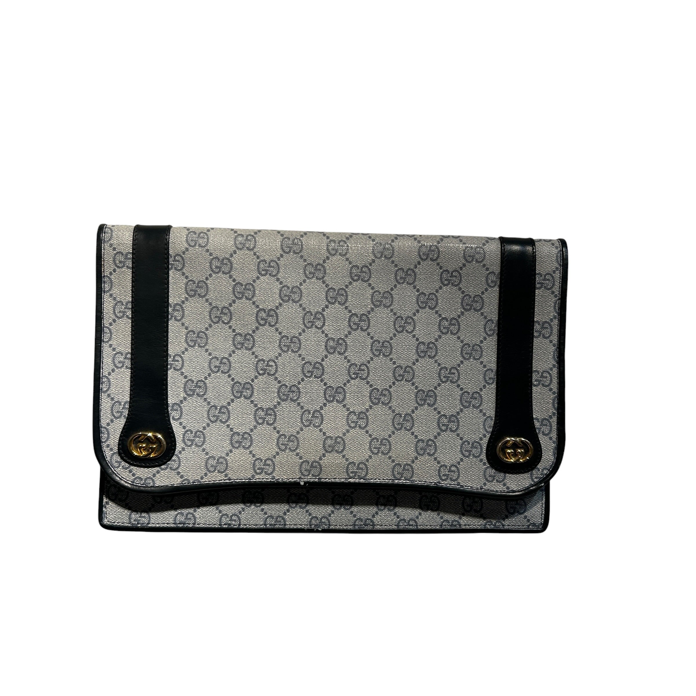 GUCCI/Pouch/Monogram/Leather/GRY/2gg hardware front view 1