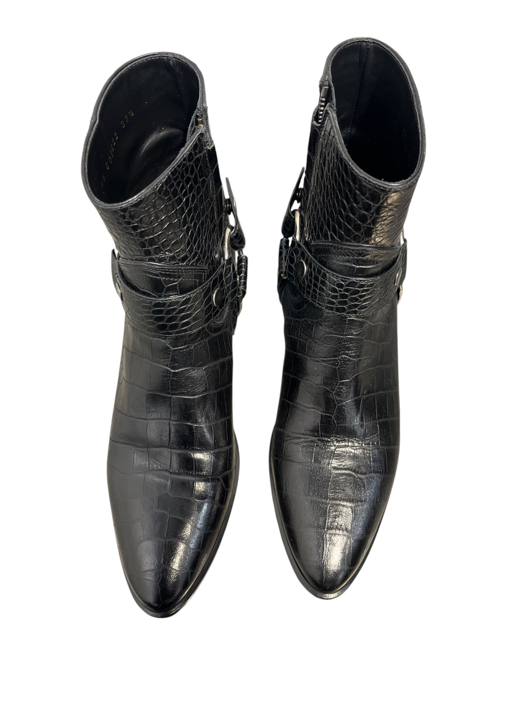 SAINT LAURENT/Ankle Boots/EU 37.5/Leather/BLK/WYATT CROC-EMBOSSED HARNESS view 5