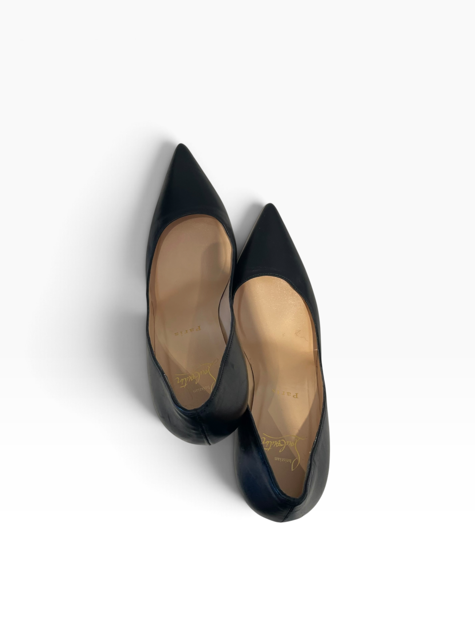 Christian Louboutin/Heels/EU 38/Leather/BLK/pointed pumps red bottom view 3