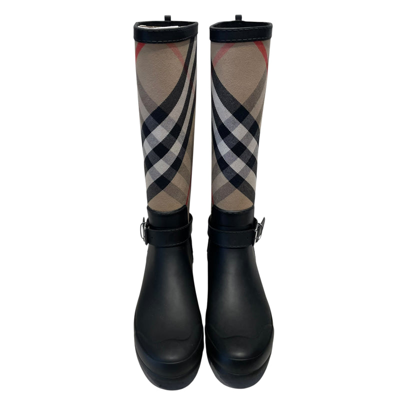BURBERRY LONDON/Rain Boots/US 9/Plaid/BLK/SIMEON CHECK