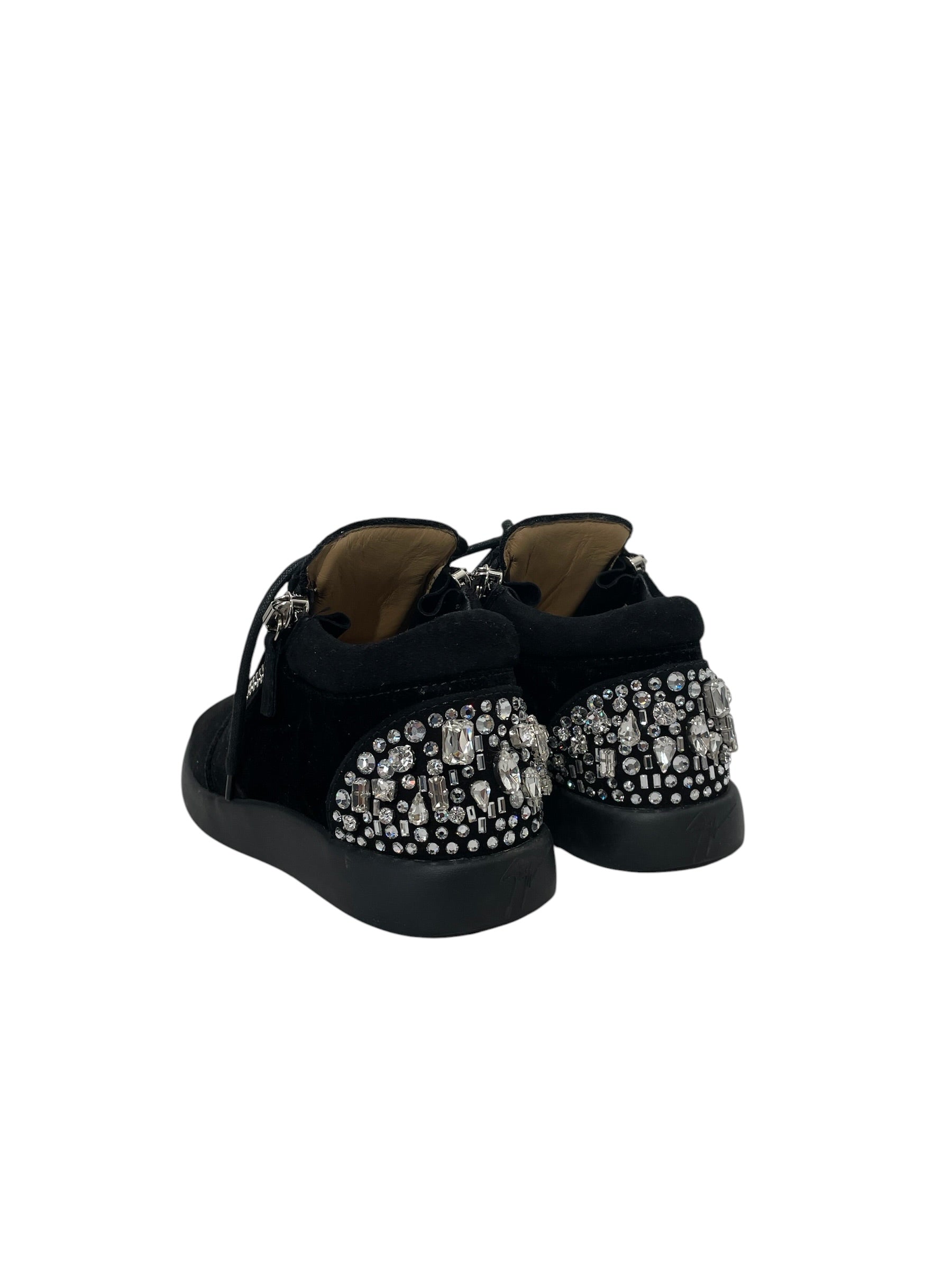 Giuseppe Zanotti/Low-Sneakers/US 6/Suede/BLK/Crystal Embellished Double Zip view 3