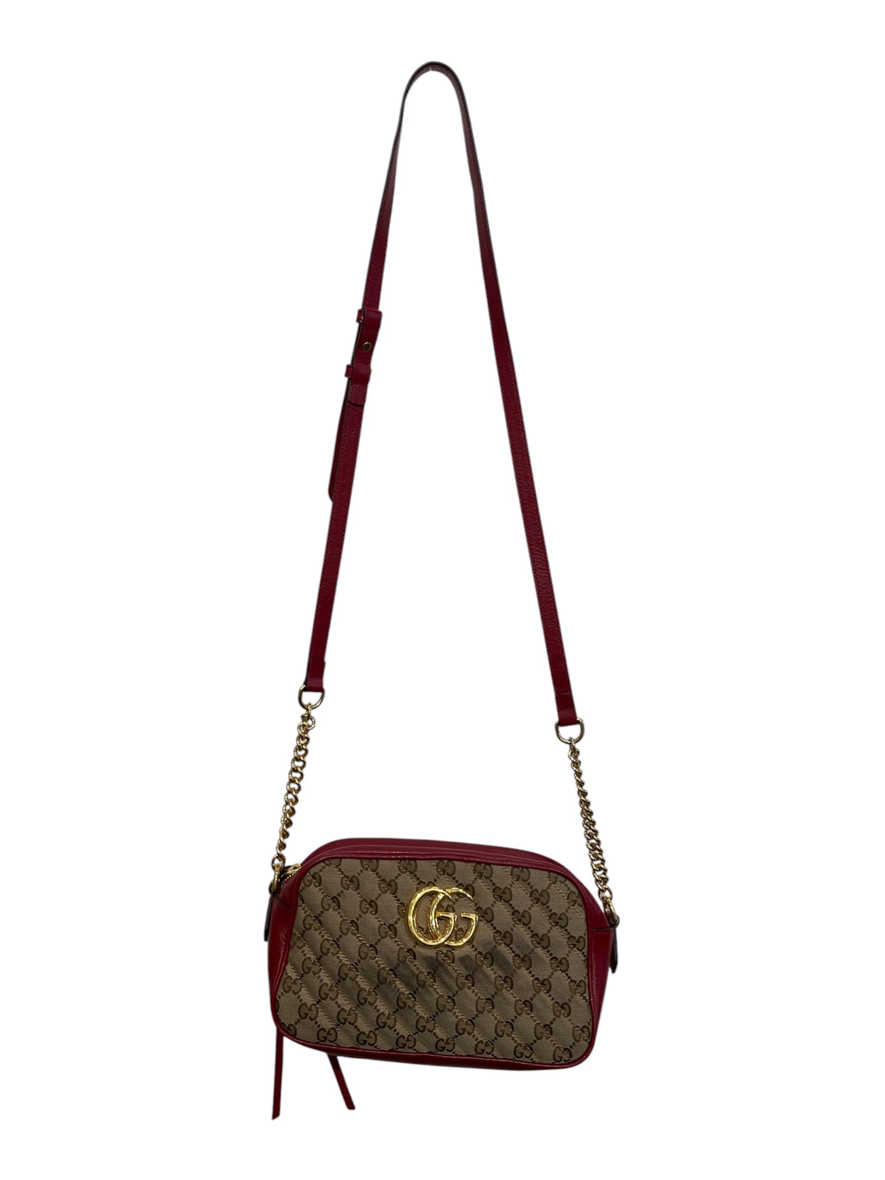 GUCCI/Cross Body Bag/Monogram/Cotton/KHK/RED LEATHER TRIM view 2