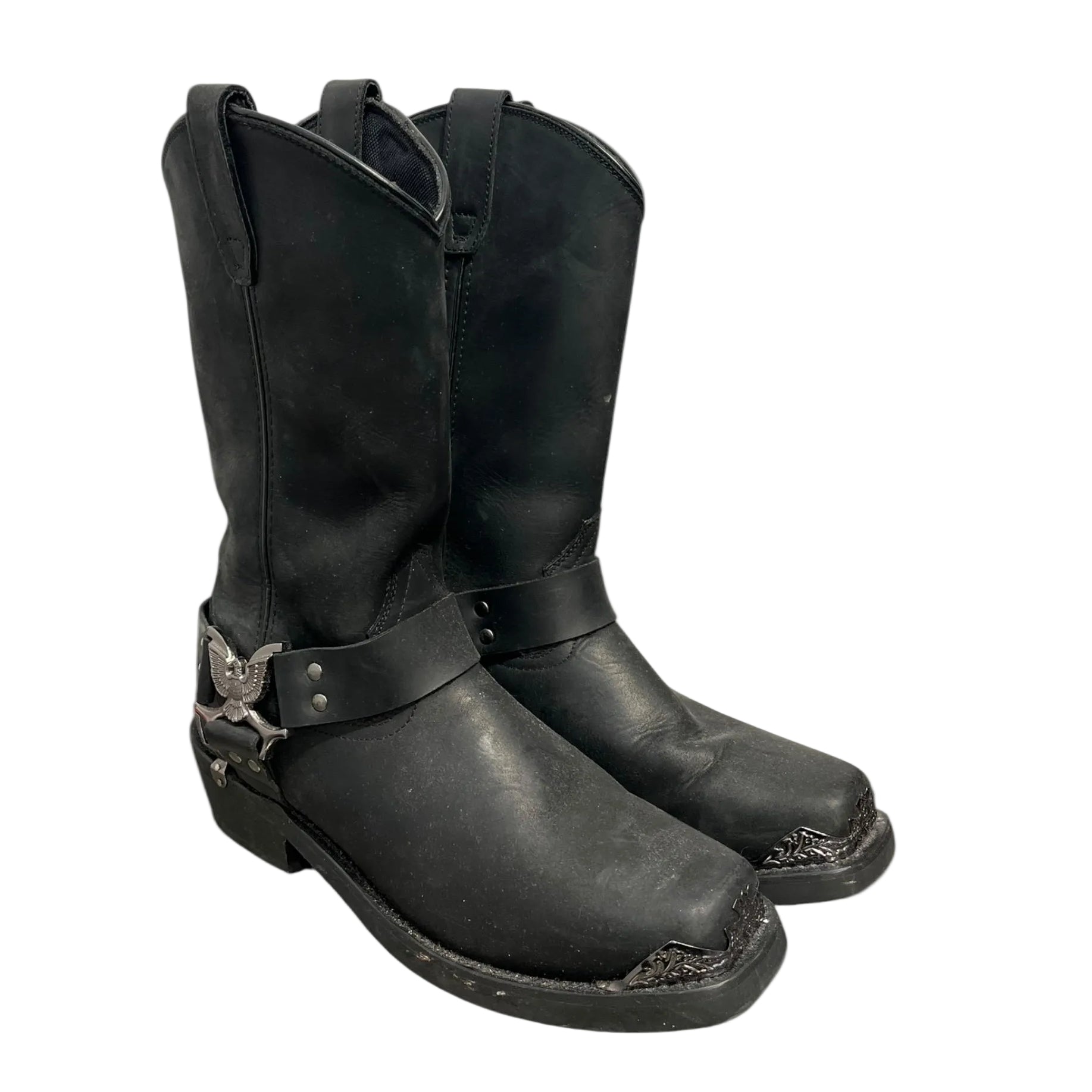 HARLEY DAVIDSON/Biker Boots/US 8.5/Leather/BLK/silver hardware eagle decal view 1