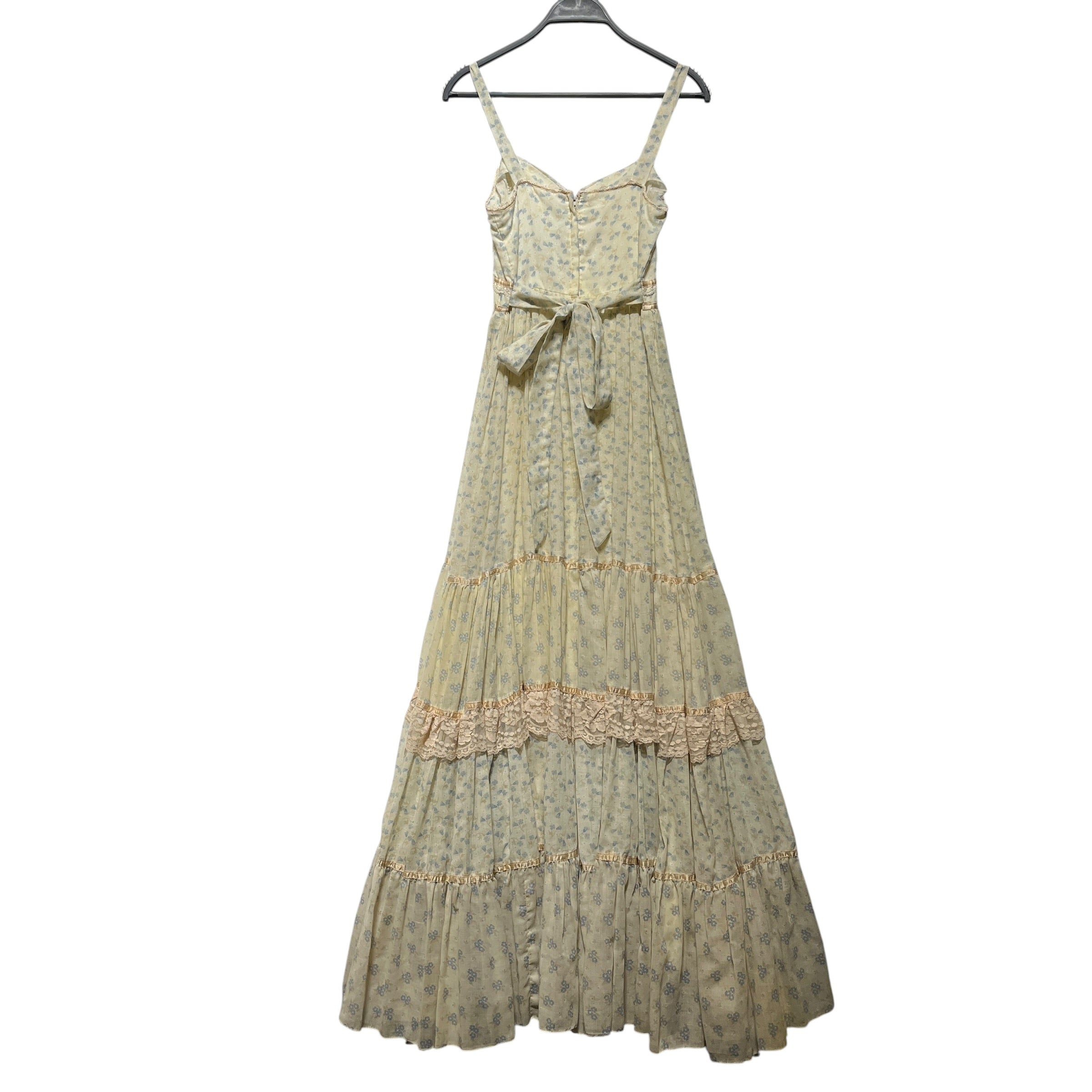 GUNNE SAX/Vintage/Camisole Dress/7/Floral Pattern/Cotton/CRM/PEARL BUTTON / TIERED LAYERS view 2
