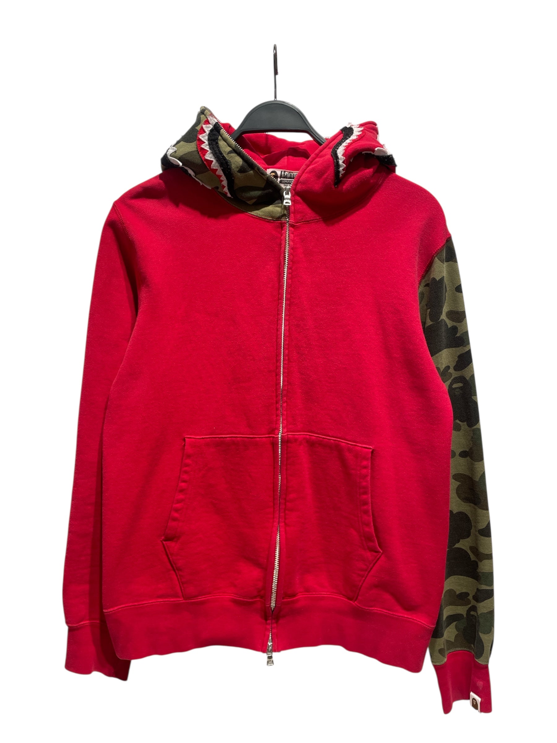 A BATHING APE/Zip Up Hoodie/L/Camouflage/Cotton/RED/Full Zip Red Camo Shark view 1