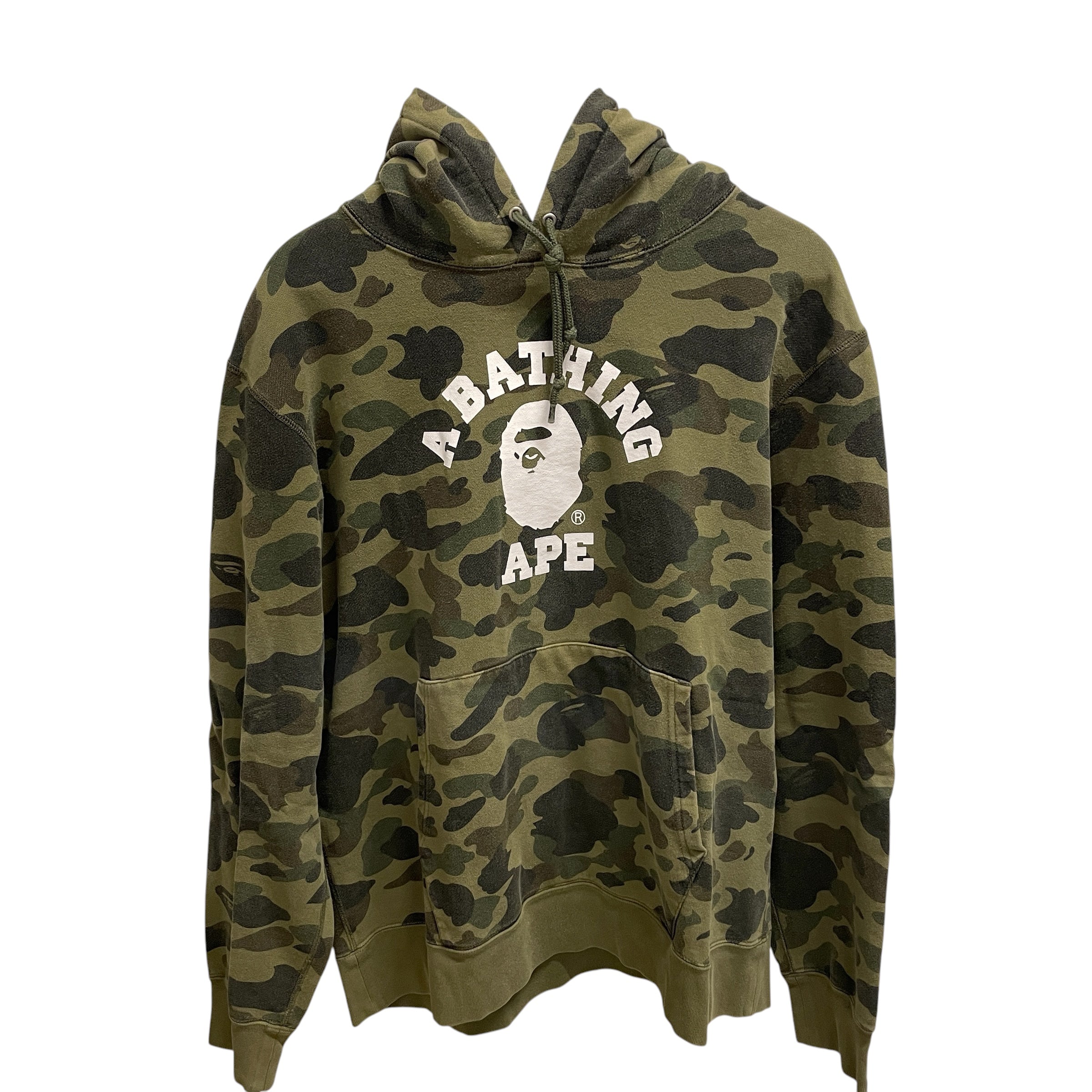A BATHING APE/Hoodie/XXL/Camouflage/Cotton/GRN/white front txt view 1