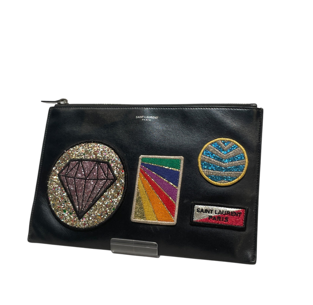 SAINT LAURENT/Pouch/Leather/BLK/pink diamond patch view 1