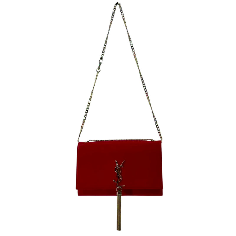 SAINT LAURENT/Cross Body Bag/Leather/RED/KATE SILVER TASSEL 2018
