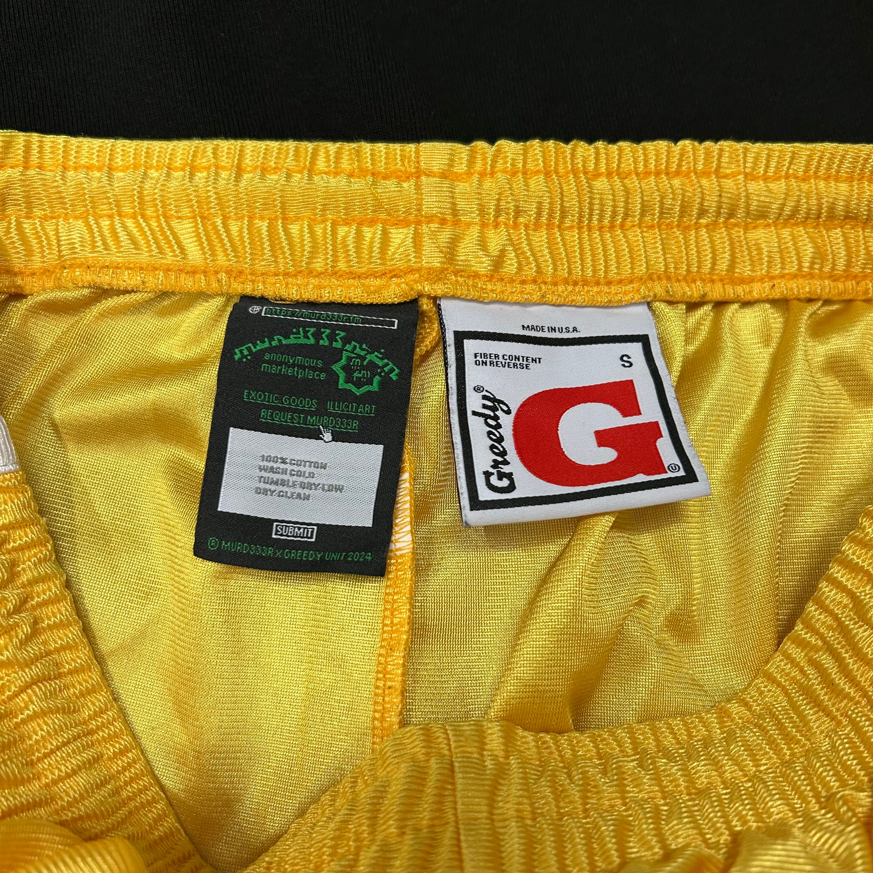 GREEDY UNIT/MURD333R.FM/Straight Pants/S/Cotton/BLK/DOUBLE LAYER YELLOW WAIST view 3