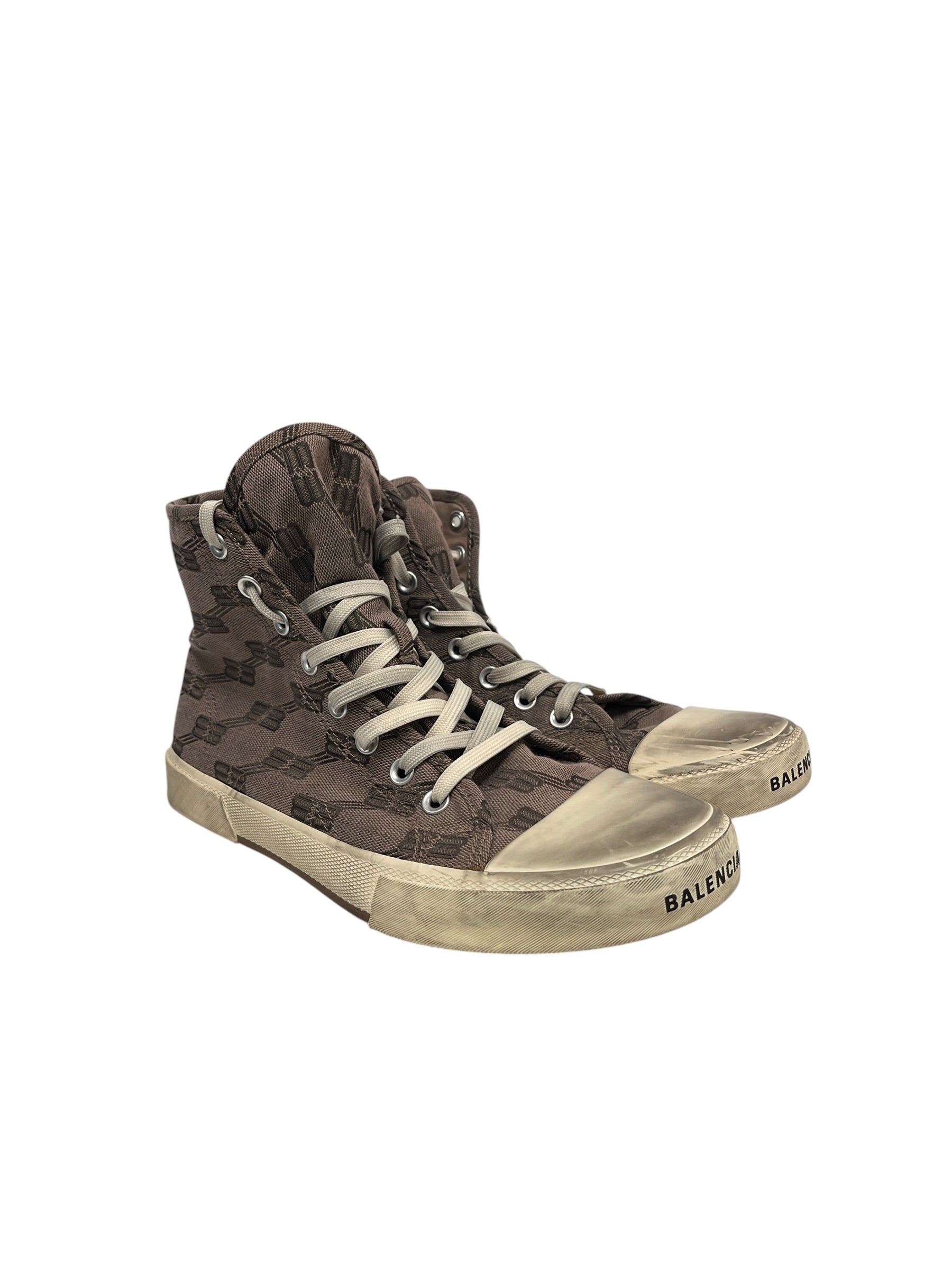 BALENCIAGA/Hi-Sneakers/EU 43/Monogram/Cotton/BRW/U-Tip/PARIS HI TOP view 1