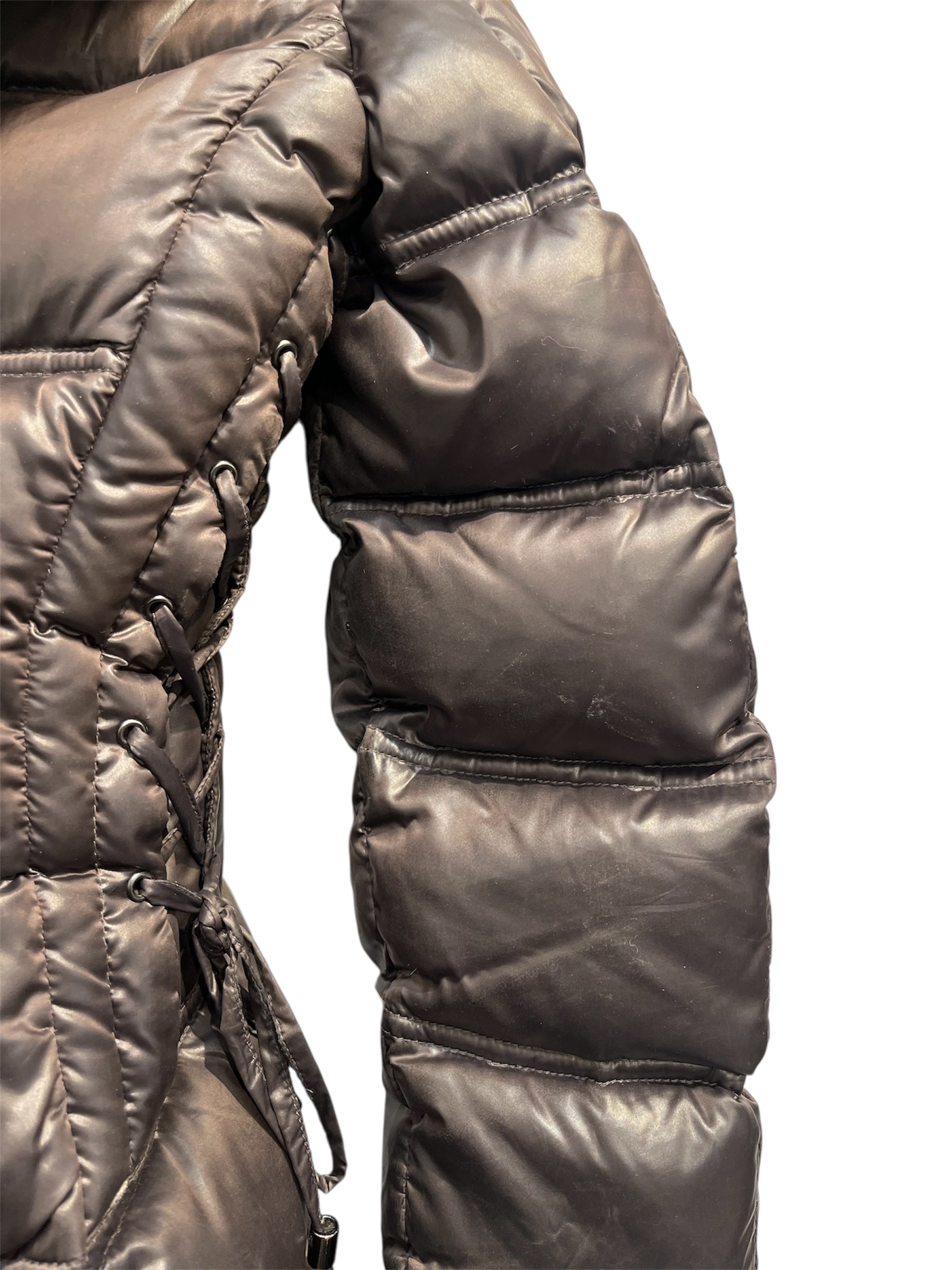 dawn levy/Puffer Coat/M/BRW/down side strapsv fur collar view 3