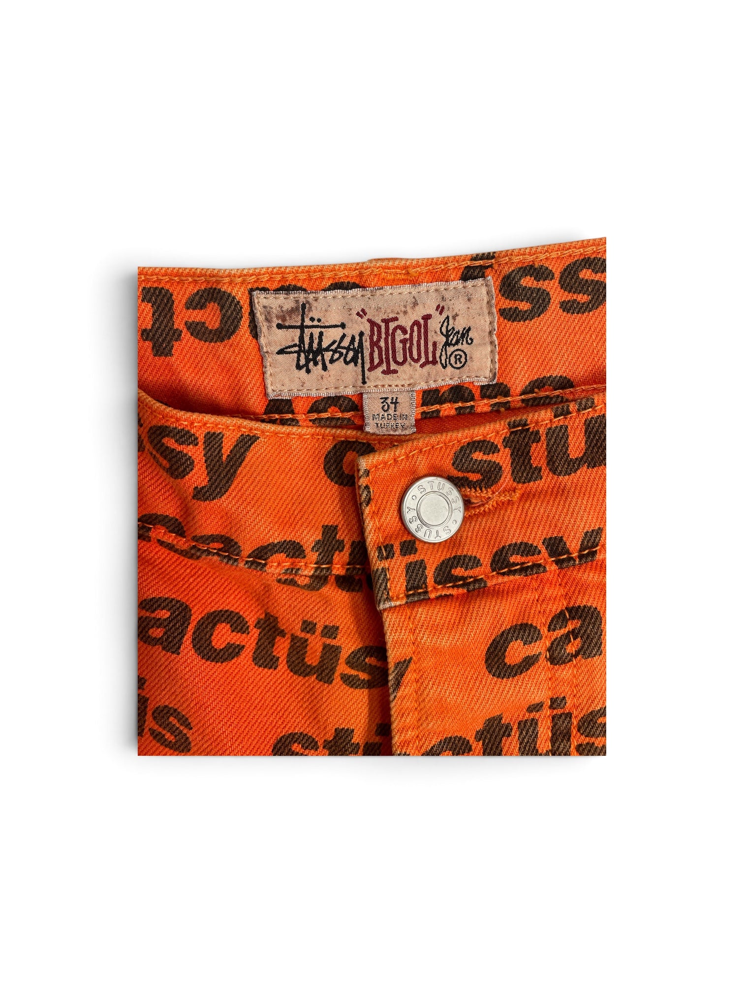 STUSSY/CACTUS PLANT FLEA MARKET/Straight Pants/34/Denim/ORN/All Over Print/BIG OL JEANS\ BRAND ALL OVER view 3