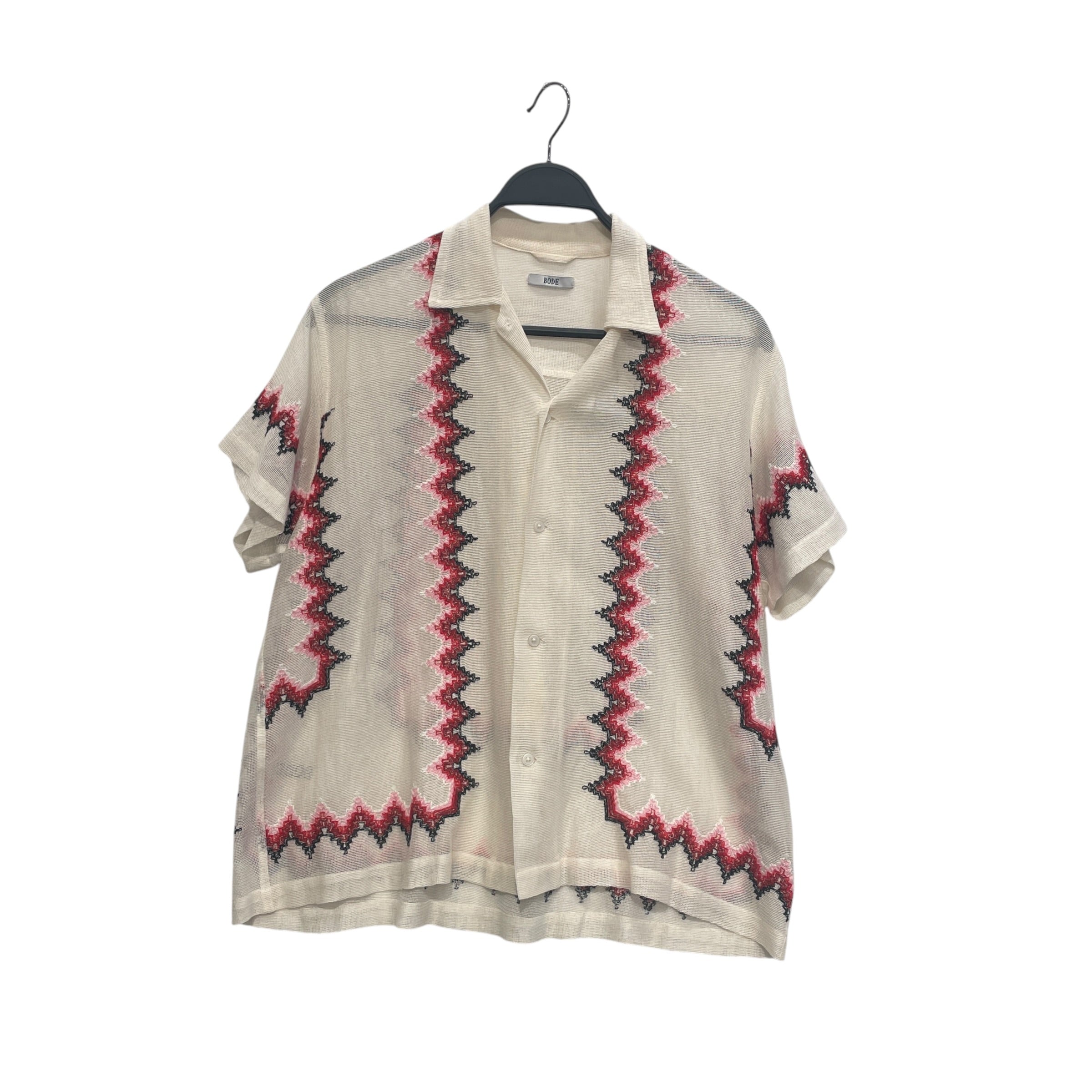 BODE/SS Shirt/S/Cotton/WHT/Stripe/RED/PINK/BLACK ZIGZAG view 1