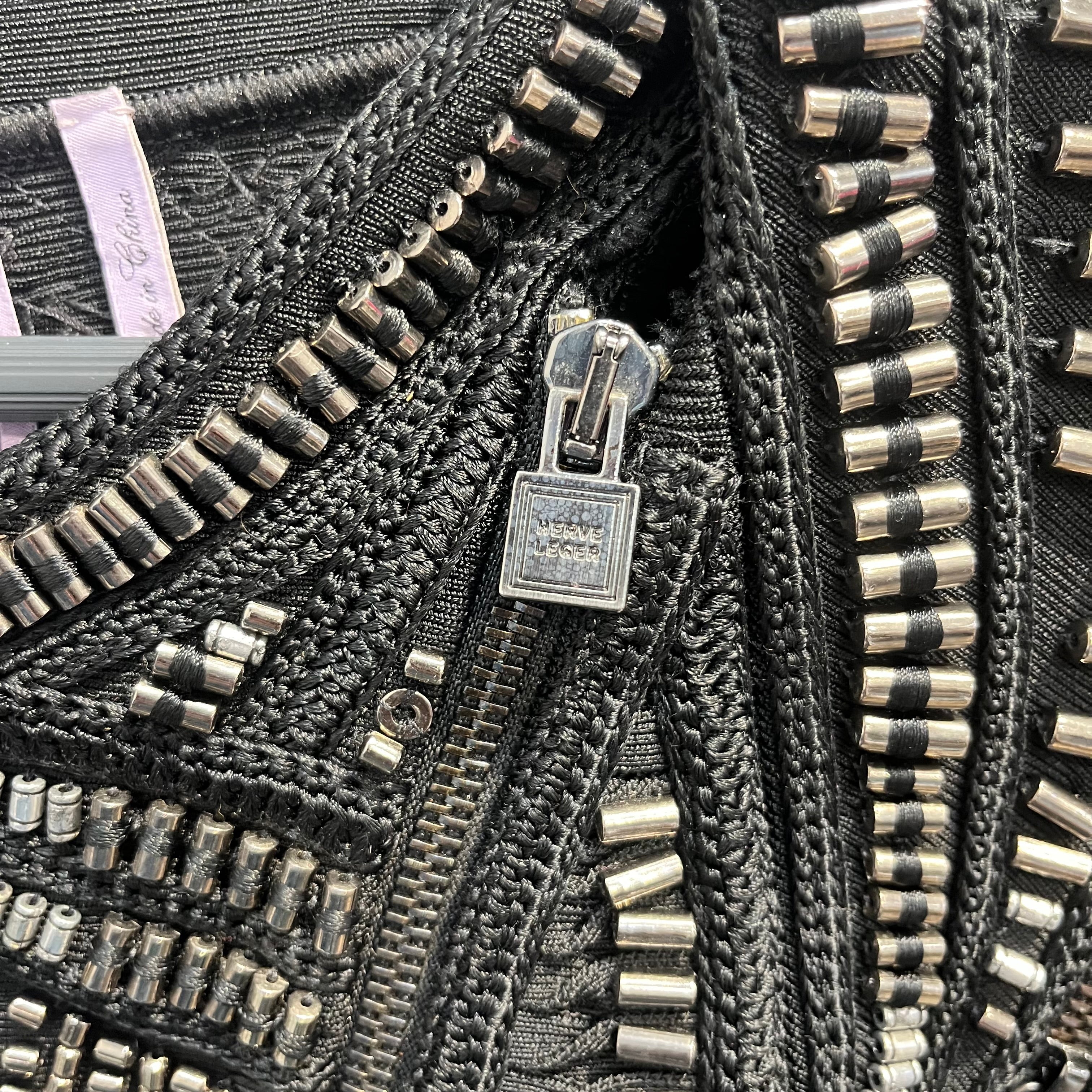 Herve Leger/Jacket/S/Polyester/BLK/bandaged zip up crystals metal view 7