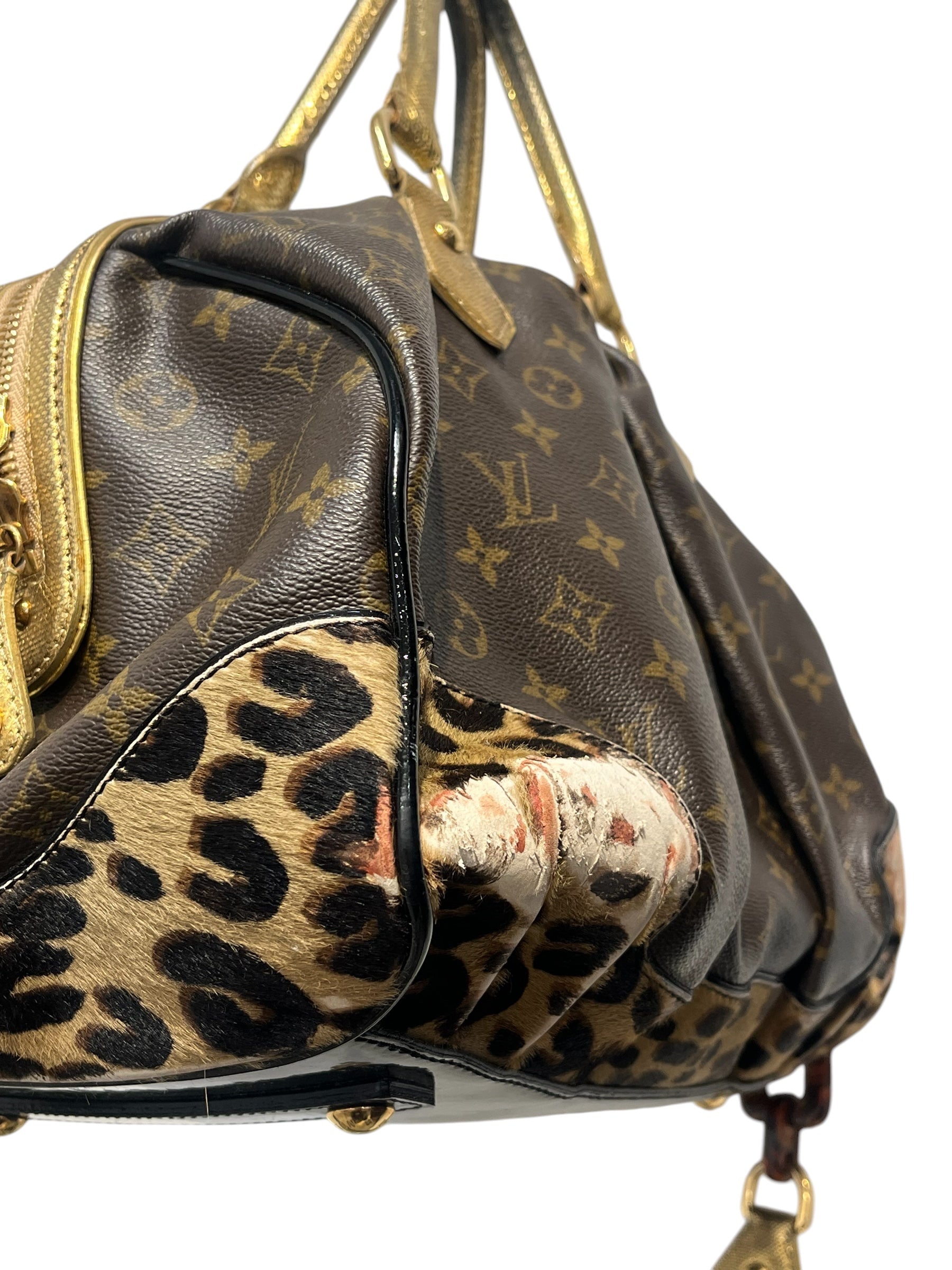 LOUIS VUITTON/Hand Bag/Monogram/BRW/gold accent with leopord bottm view 11