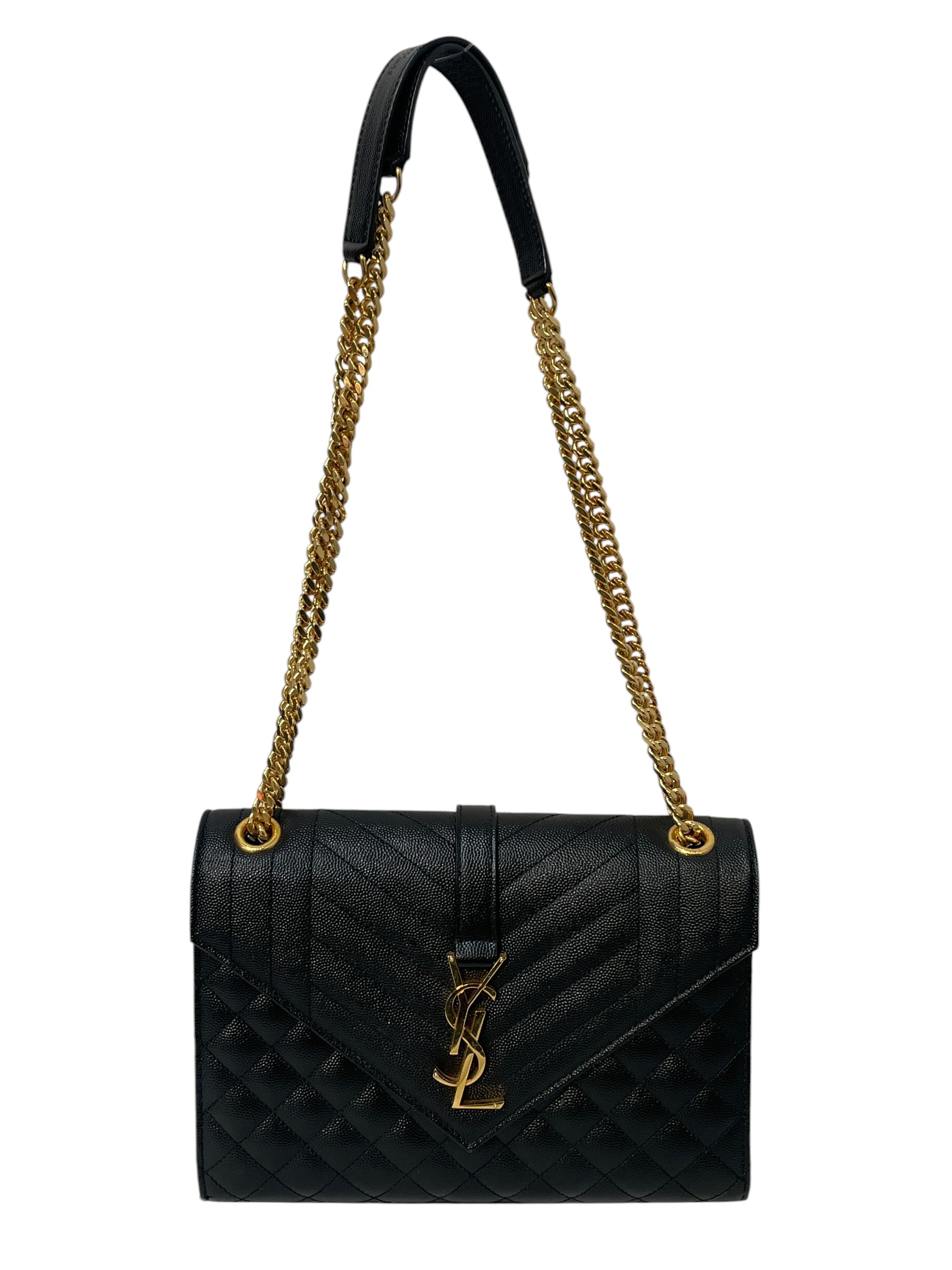 SAINT LAURENT/Hand Bag/Leather/BLK/MEDIUM QUILTED ENVELOPE BAG view 1