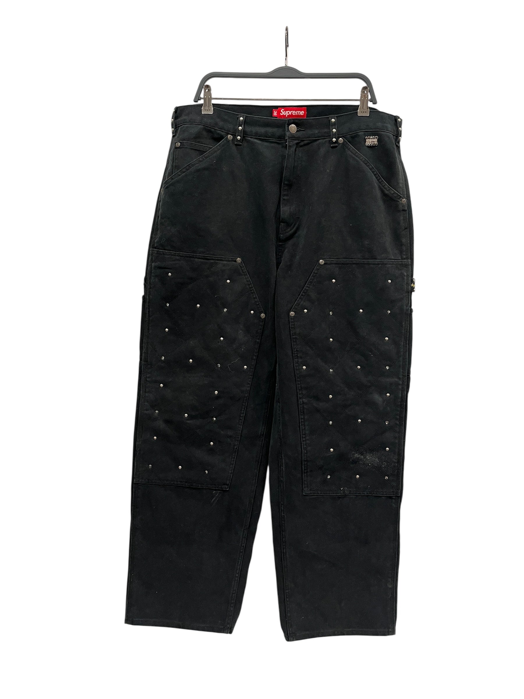 Supreme/b.b.simon/Carpenter Pants/36/Cotton/BLK/double knee studded carpenter view 1