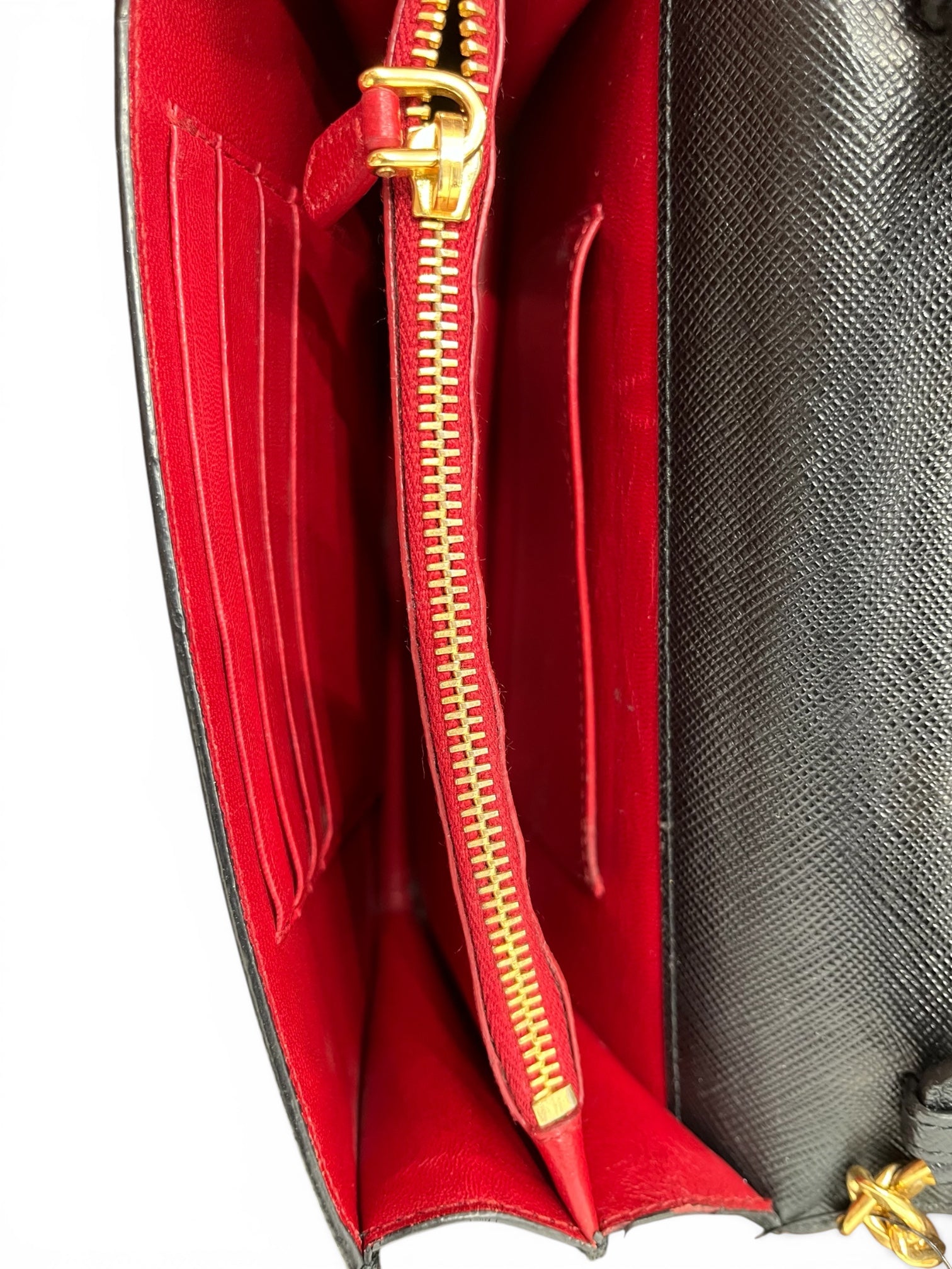 PRADA/Cross Body Bag/Leather/BLK/GLD FRON LOGO RED LINER BAG view 6