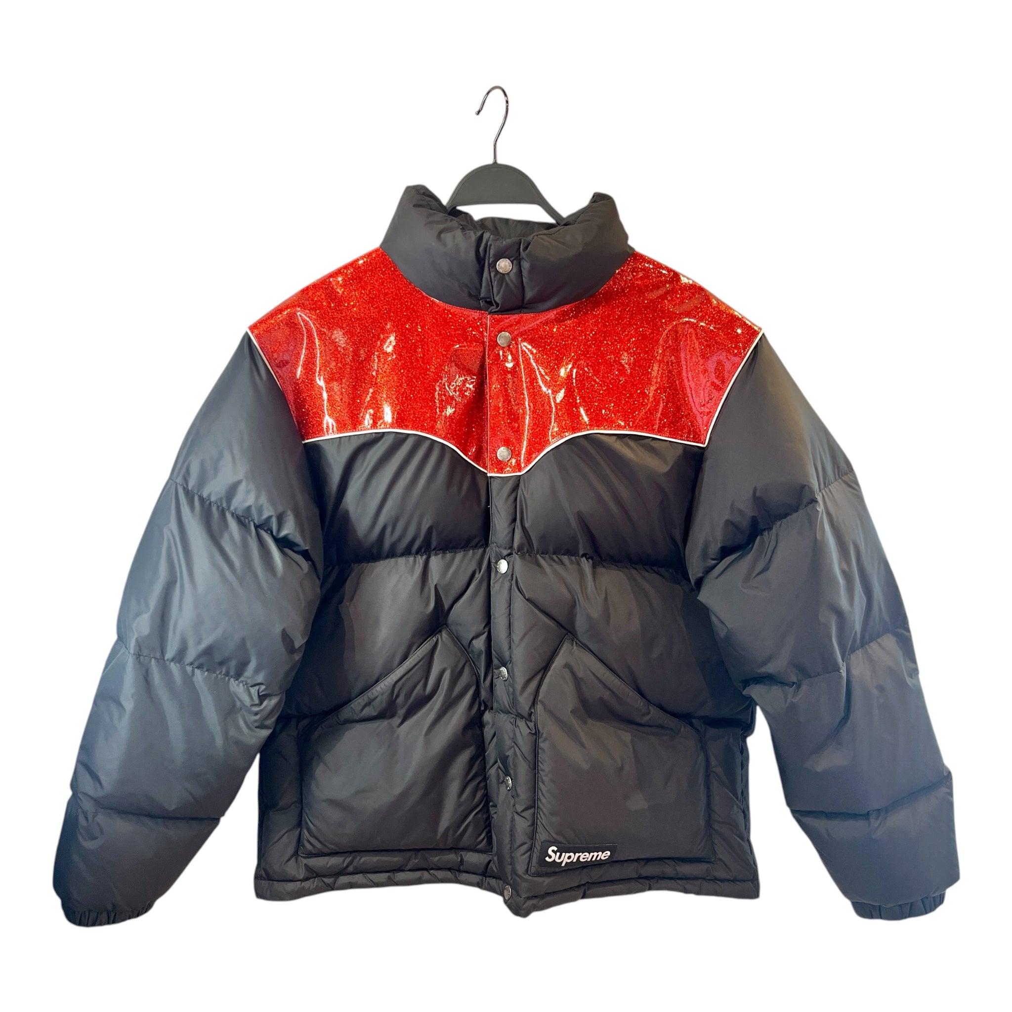 Supreme/Puffer Jkt/L/Nylon/BLK/No Collar/Glitter/F/W 22 ORANGE GLITTER YOKE view 1