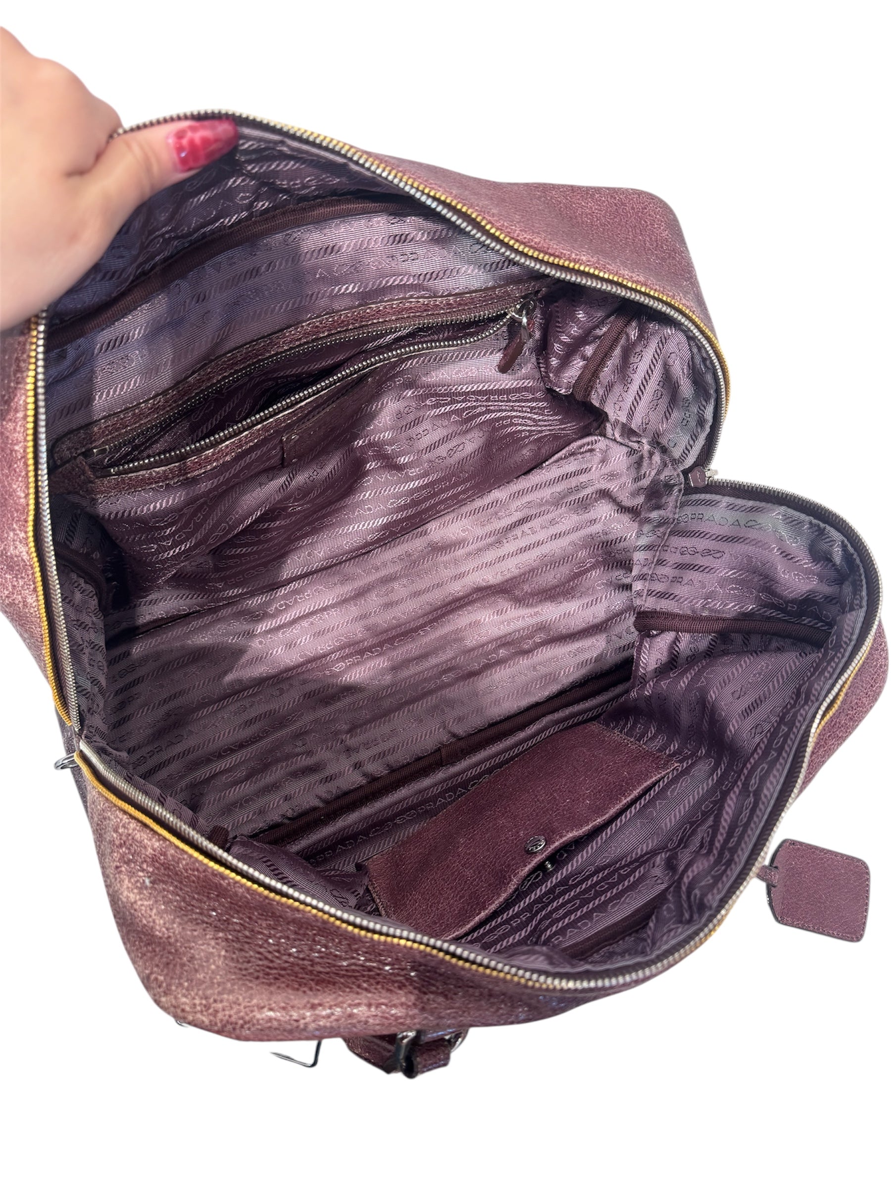 PRADA/Hand Bag/Iridescent/Leather/BRD/Burgandy Bowler Bag view 4